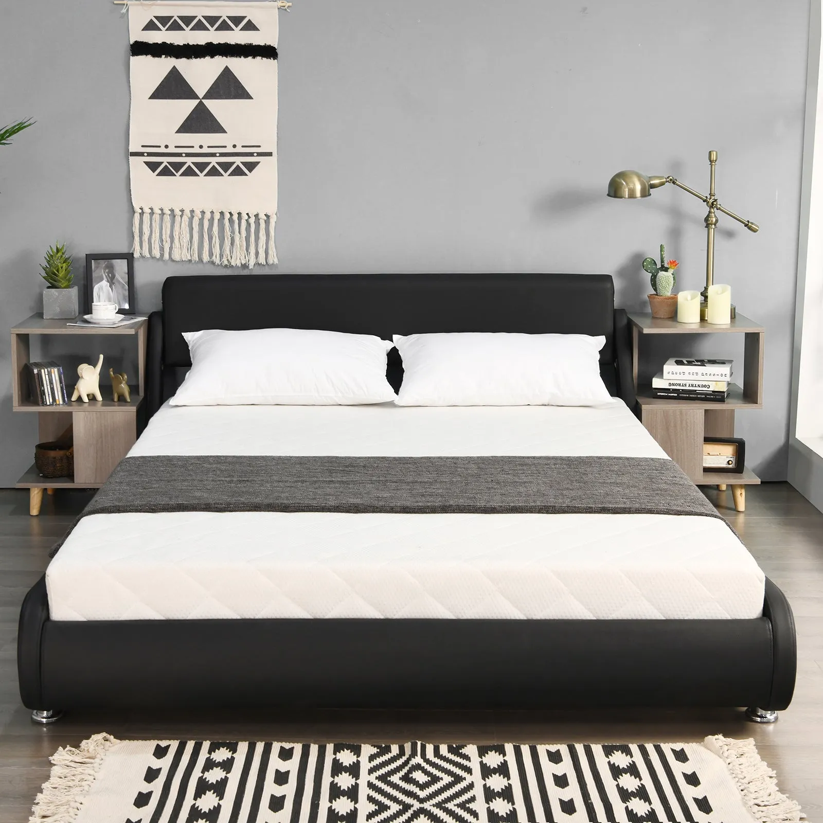 Giantex Bed Frame, Upholstered Mattress Foundation with Adjustable Headboard (Full/Queen)