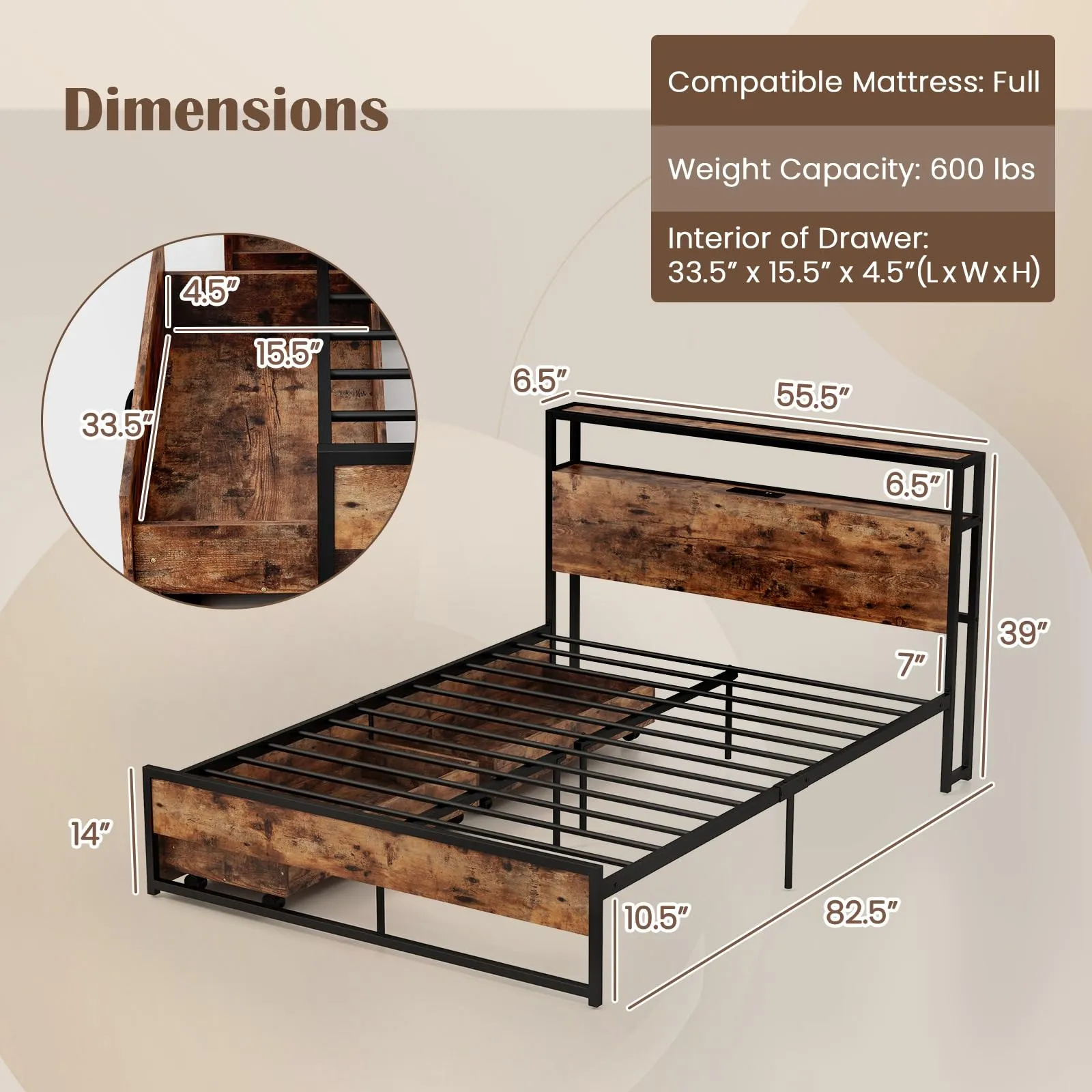 Giantex Bed Frame with 2-Tier Storage Headboard