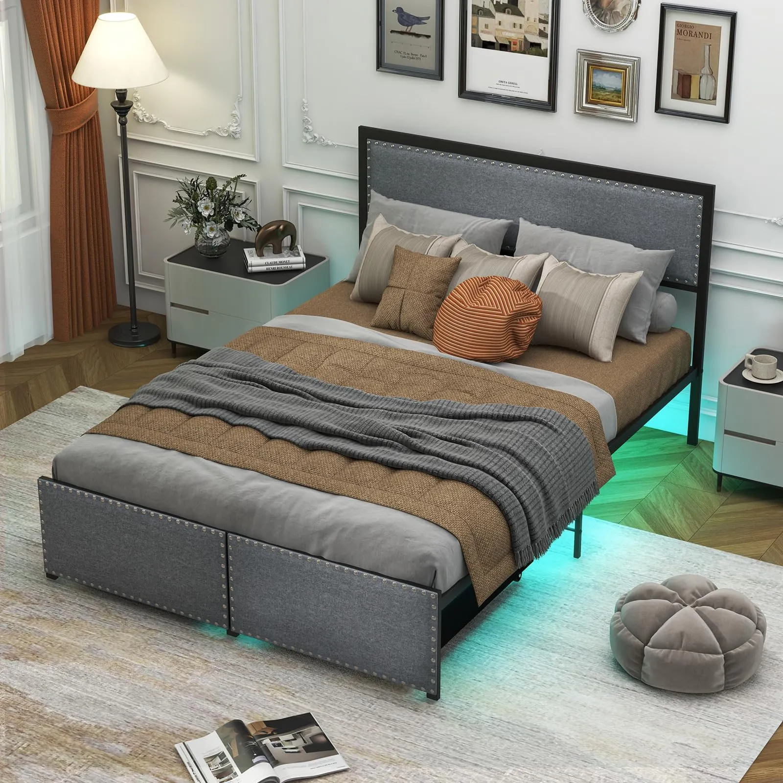 Giantex Bed Frame with LED Lights and 2 Storage Drawers