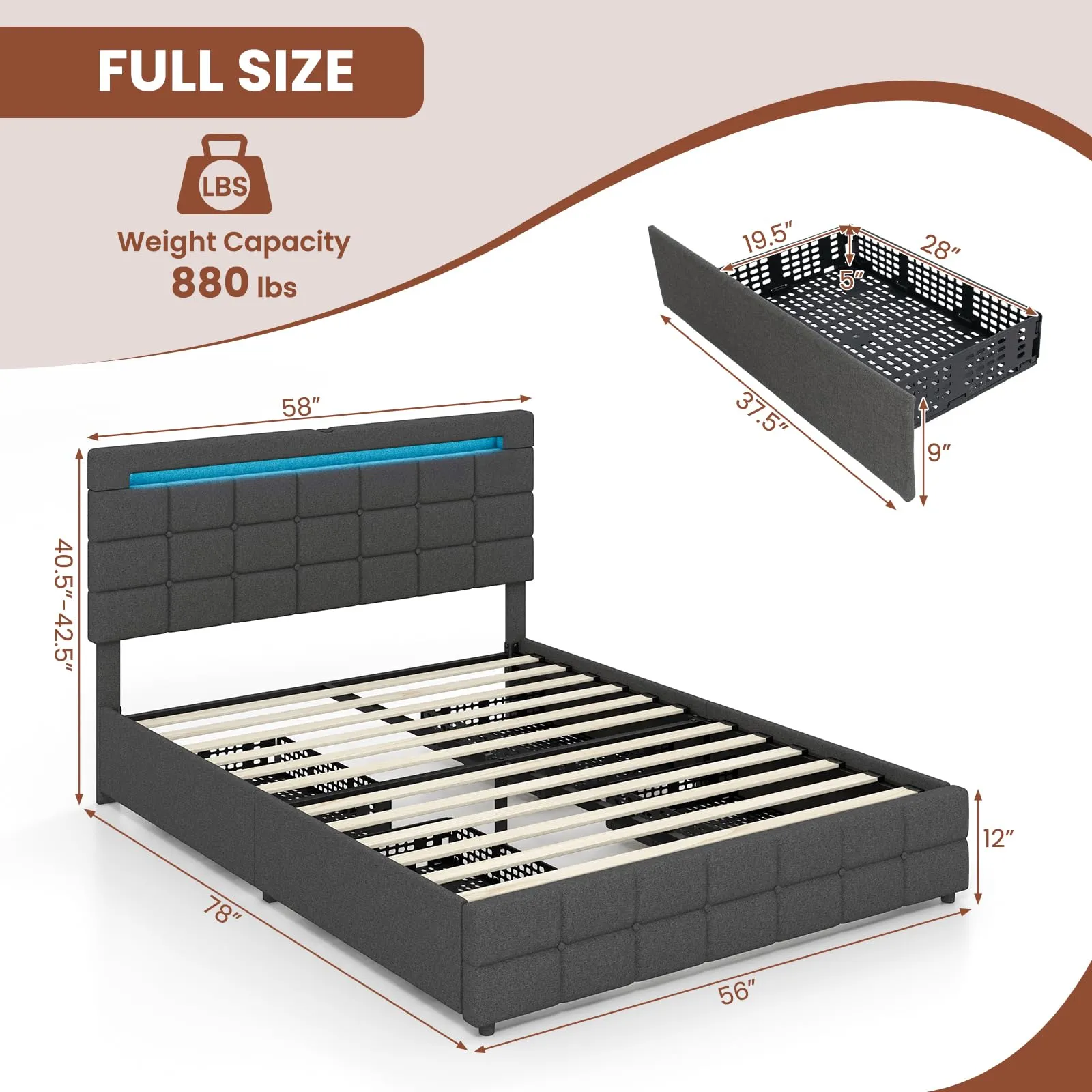 Giantex Bed Frame with LED Lights and 4 Drawers