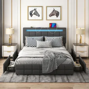Giantex Bed Frame with LED Lights and 4 Drawers bed frame, queen bed