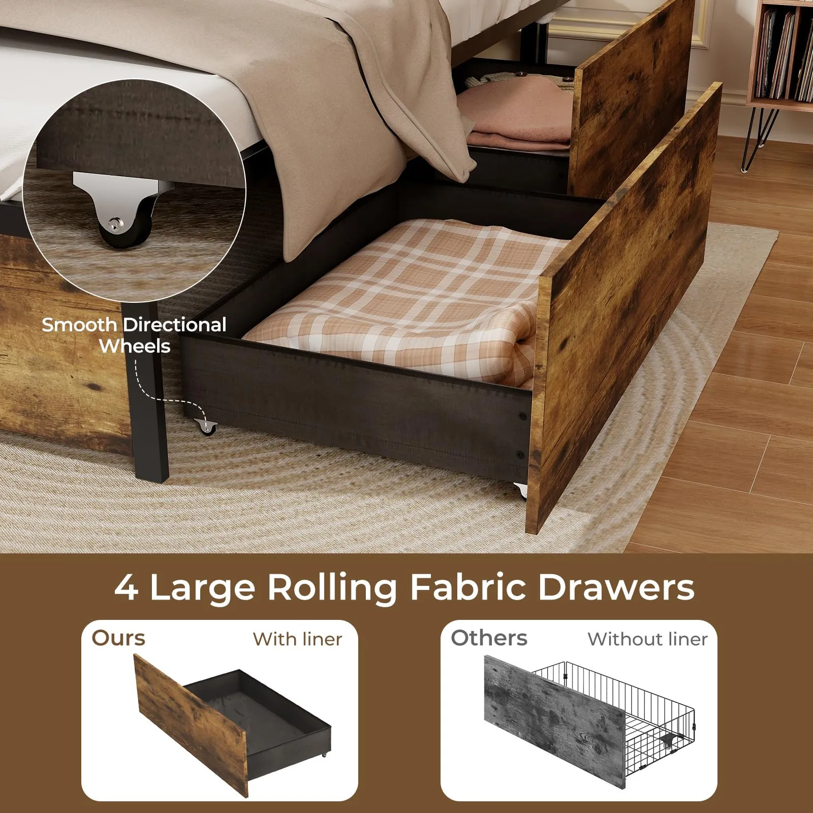Giantex Bed Frame with LED Lights Headboard and 4 Storage Drawers