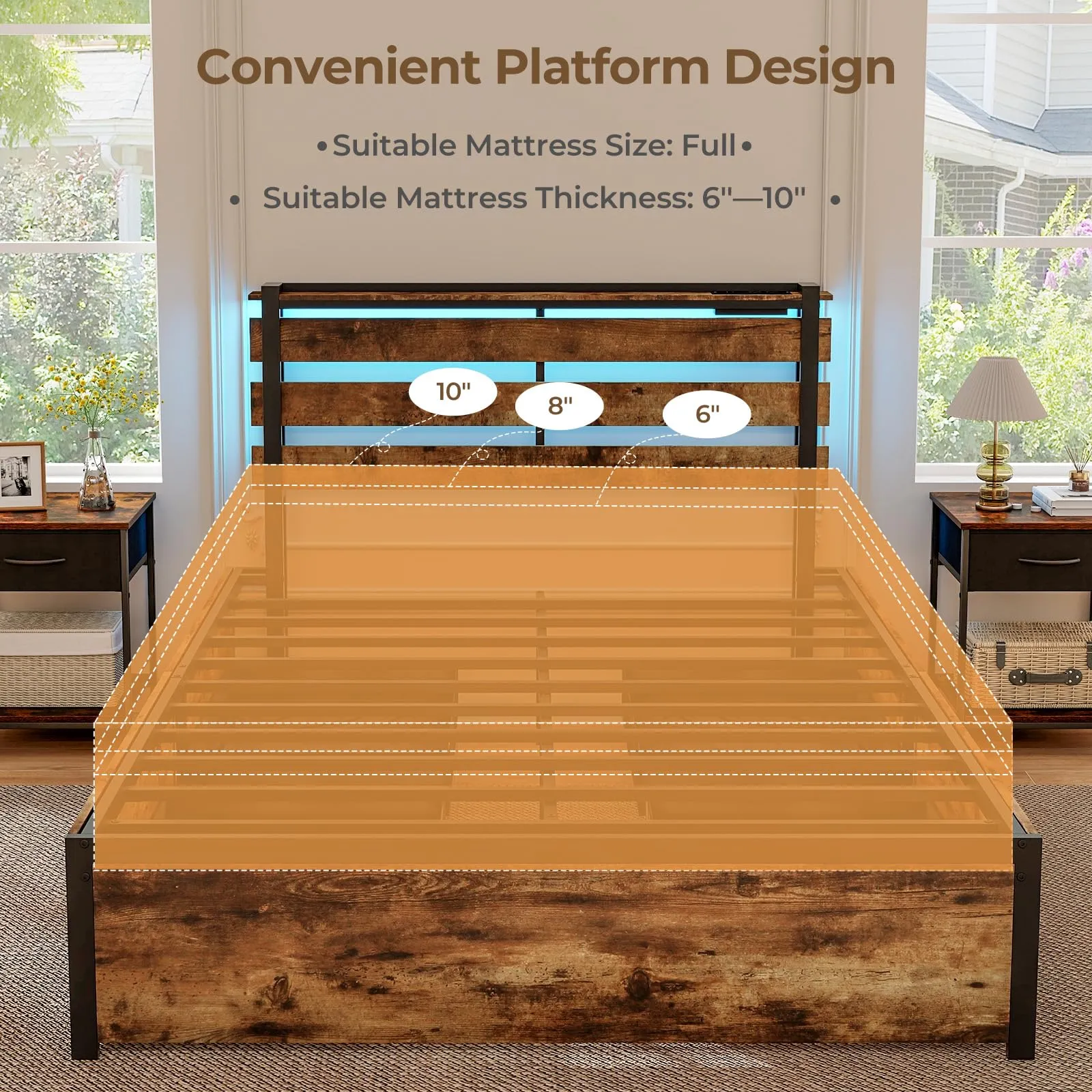 Giantex Bed Frame with LED Lights Headboard and 4 Storage Drawers