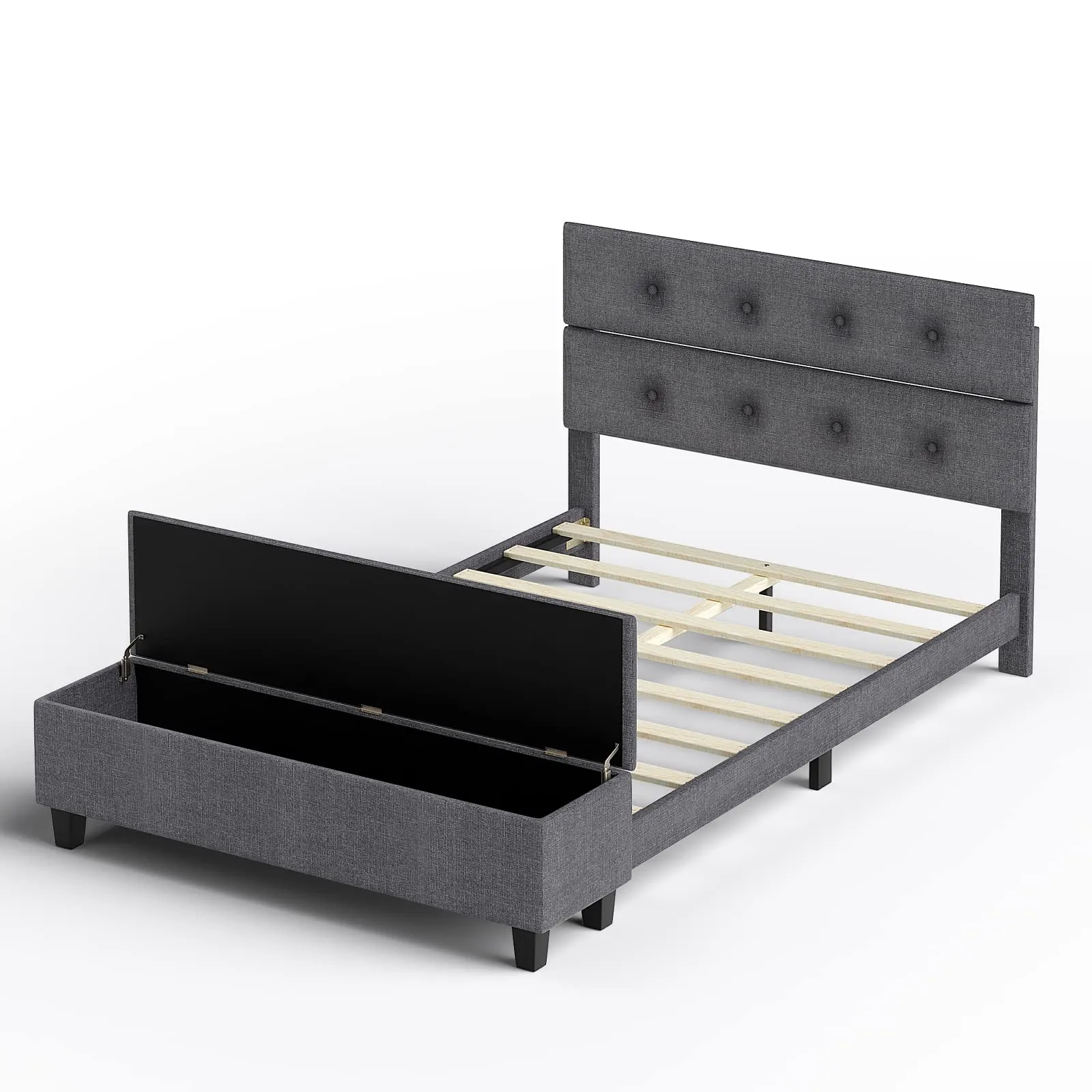 Giantex Bed Frame with Ottoman Storage, Linen Upholstered Platform Bed Frame with Button Tufted Headboard bed frame, queen bed