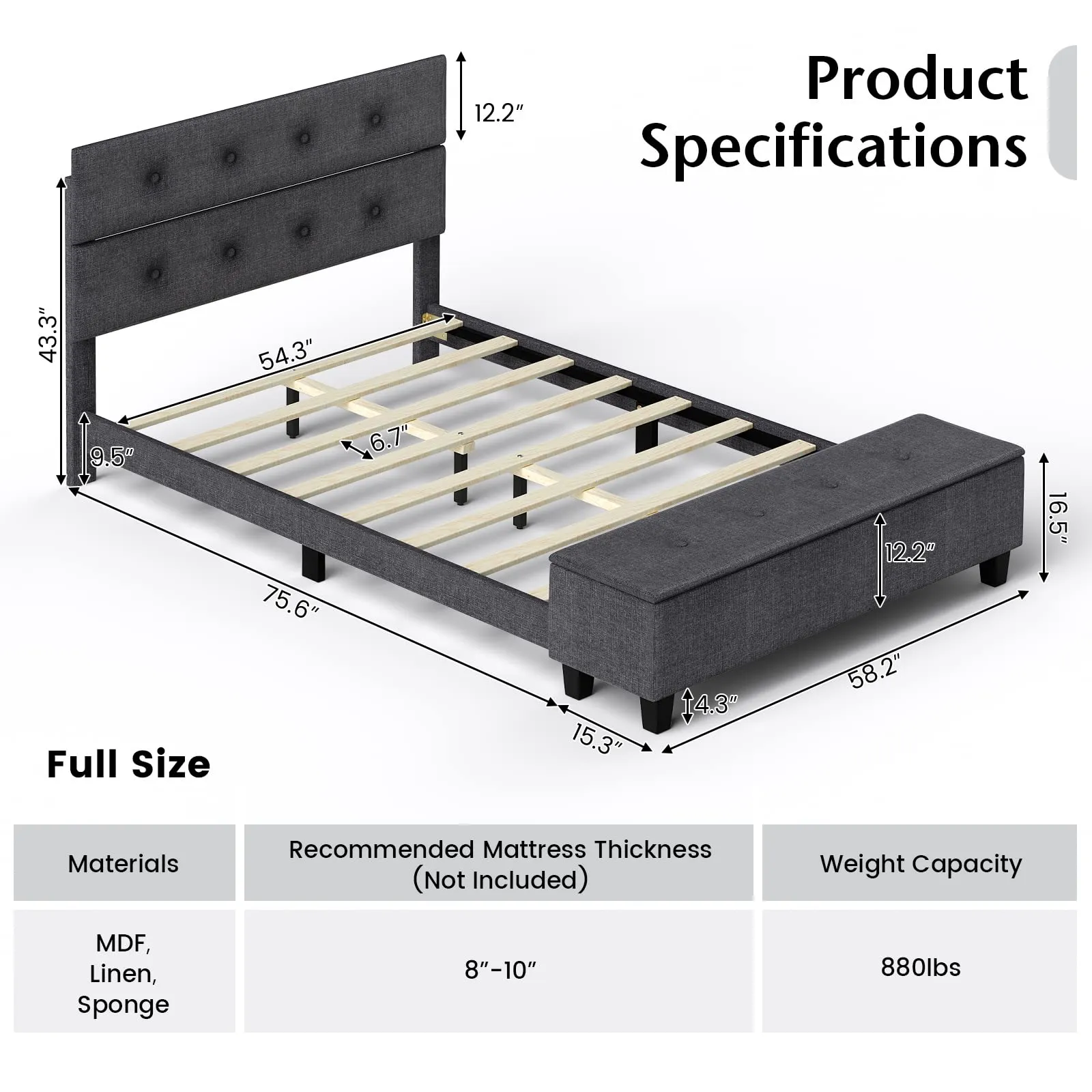 Giantex Bed Frame with Ottoman Storage, Linen Upholstered Platform Bed Frame with Button Tufted Headboard