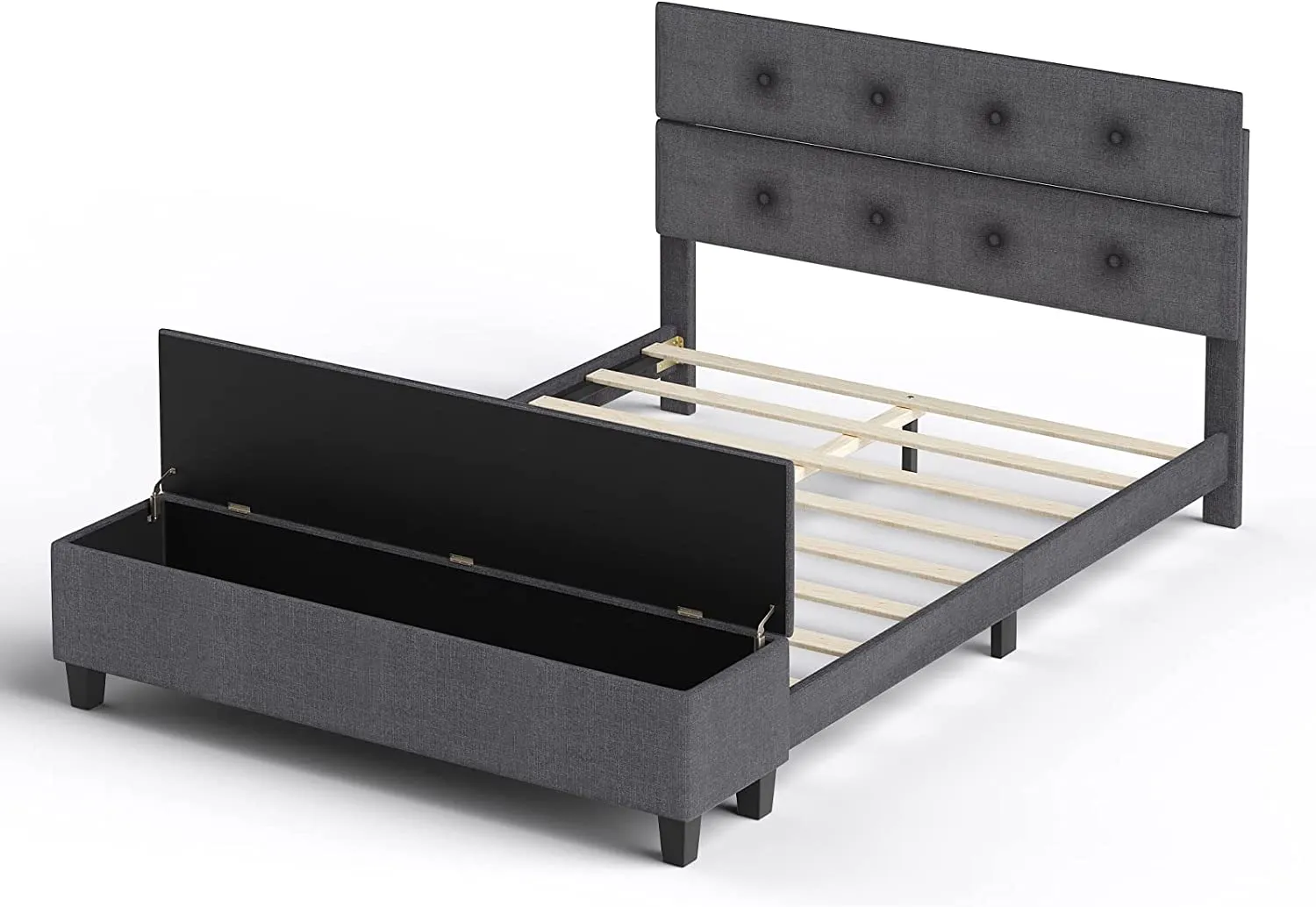 Giantex Bed Frame with Ottoman Storage, Linen Upholstered Platform Bed Frame with Button Tufted Headboard