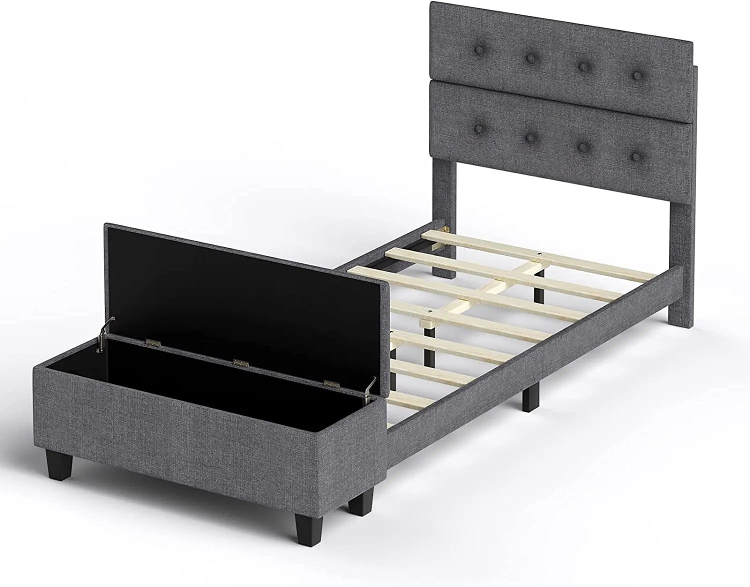 Giantex Bed Frame with Ottoman Storage, Linen Upholstered Platform Bed Frame with Button Tufted Headboard