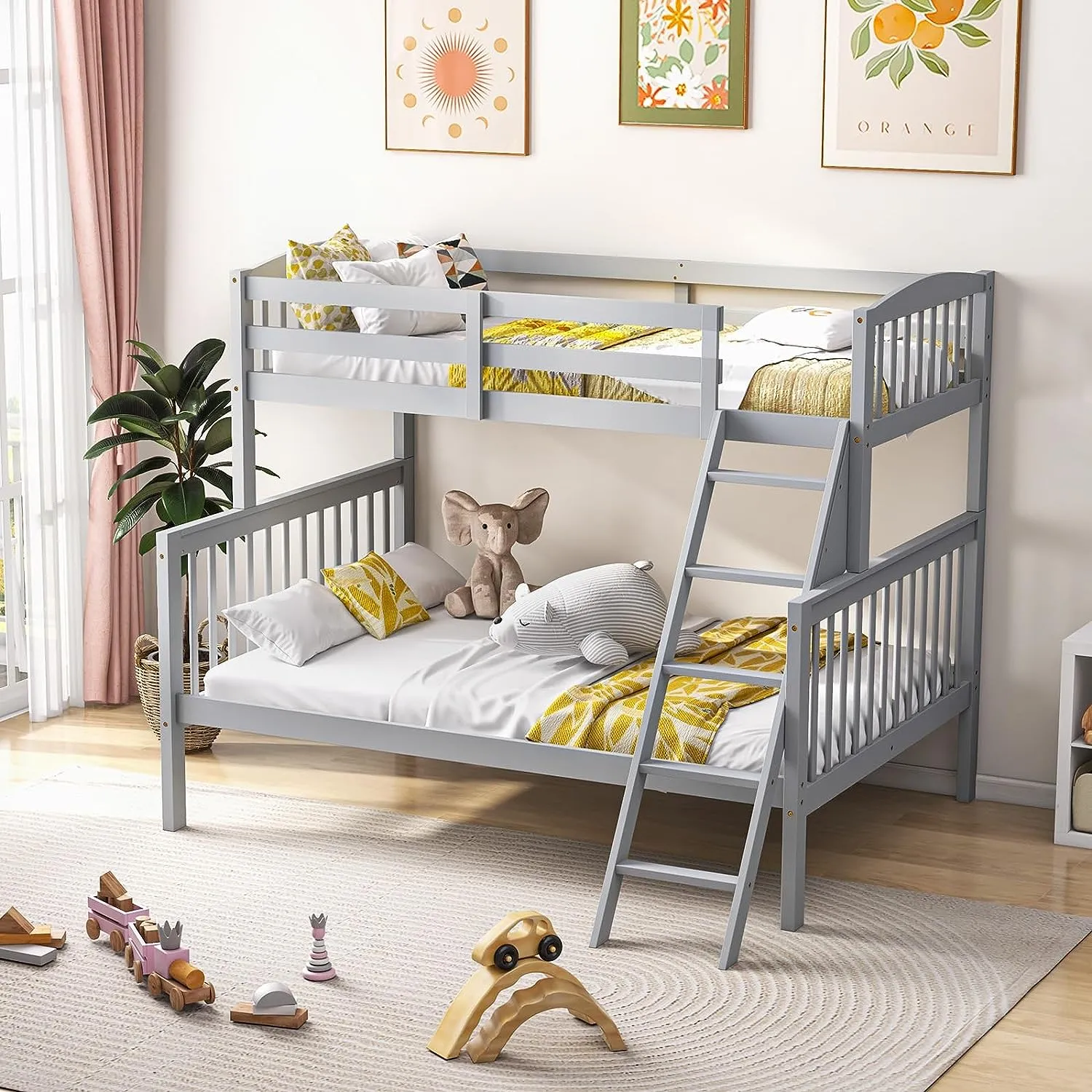 Giantex Bunk Bed, Solid Wood Detachable Bed Frame with High Guardrails & Integrated Ladder