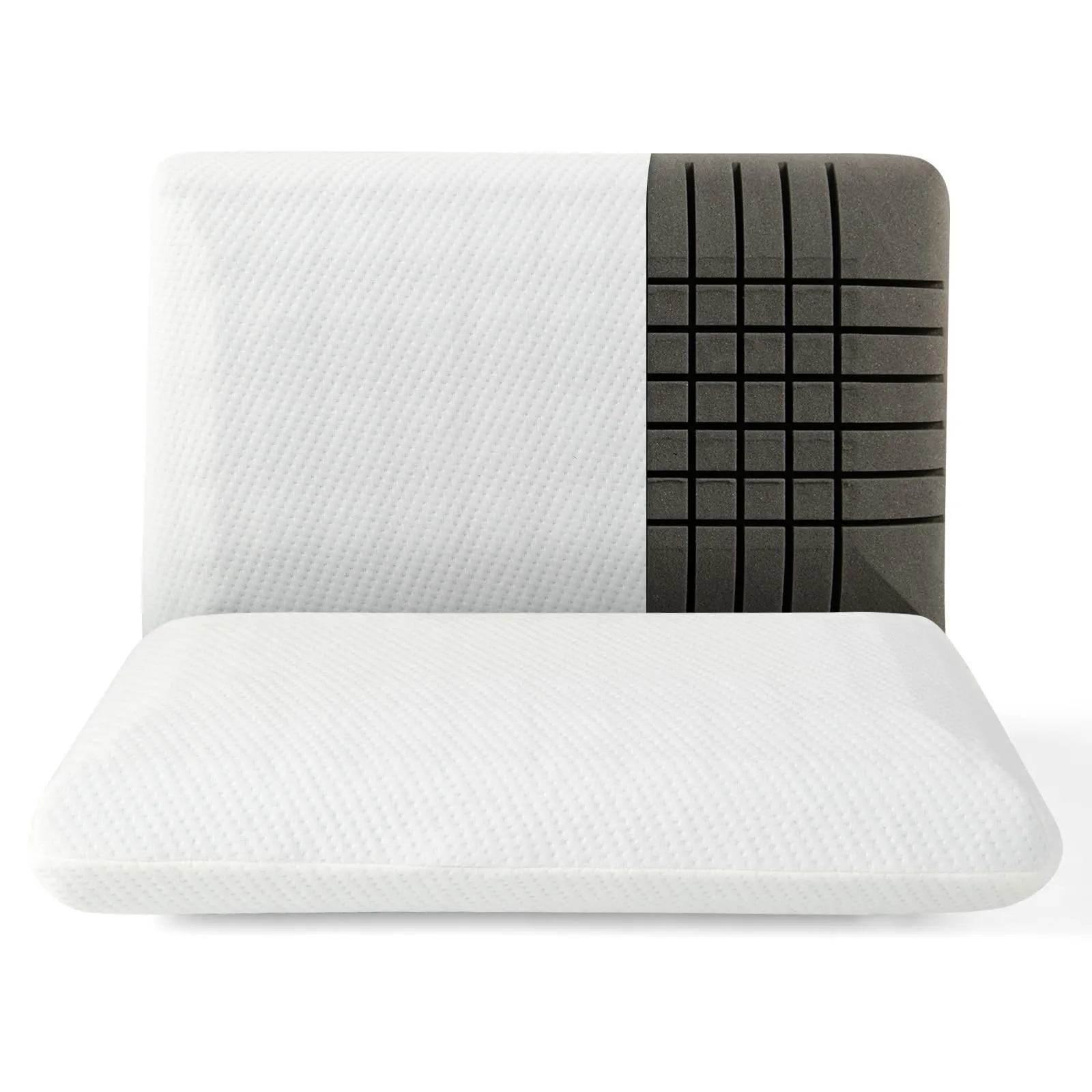 Giantex Charcoal Memory Foam Pillow 2 Pack, 3D Cutting Ventilated Pillows with Washable Cover, Back & Side Sleeper Pillows fleece blanket, knit throw
