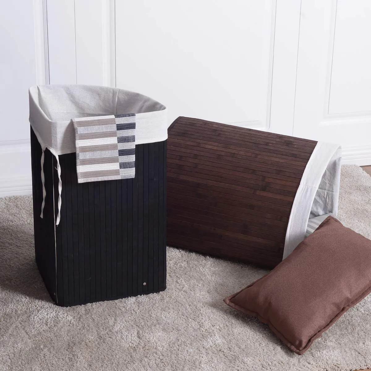 Giantex Corner Laundry Hamper with Lid, Bamboo Laundry Basket with Removable Liner and Handle