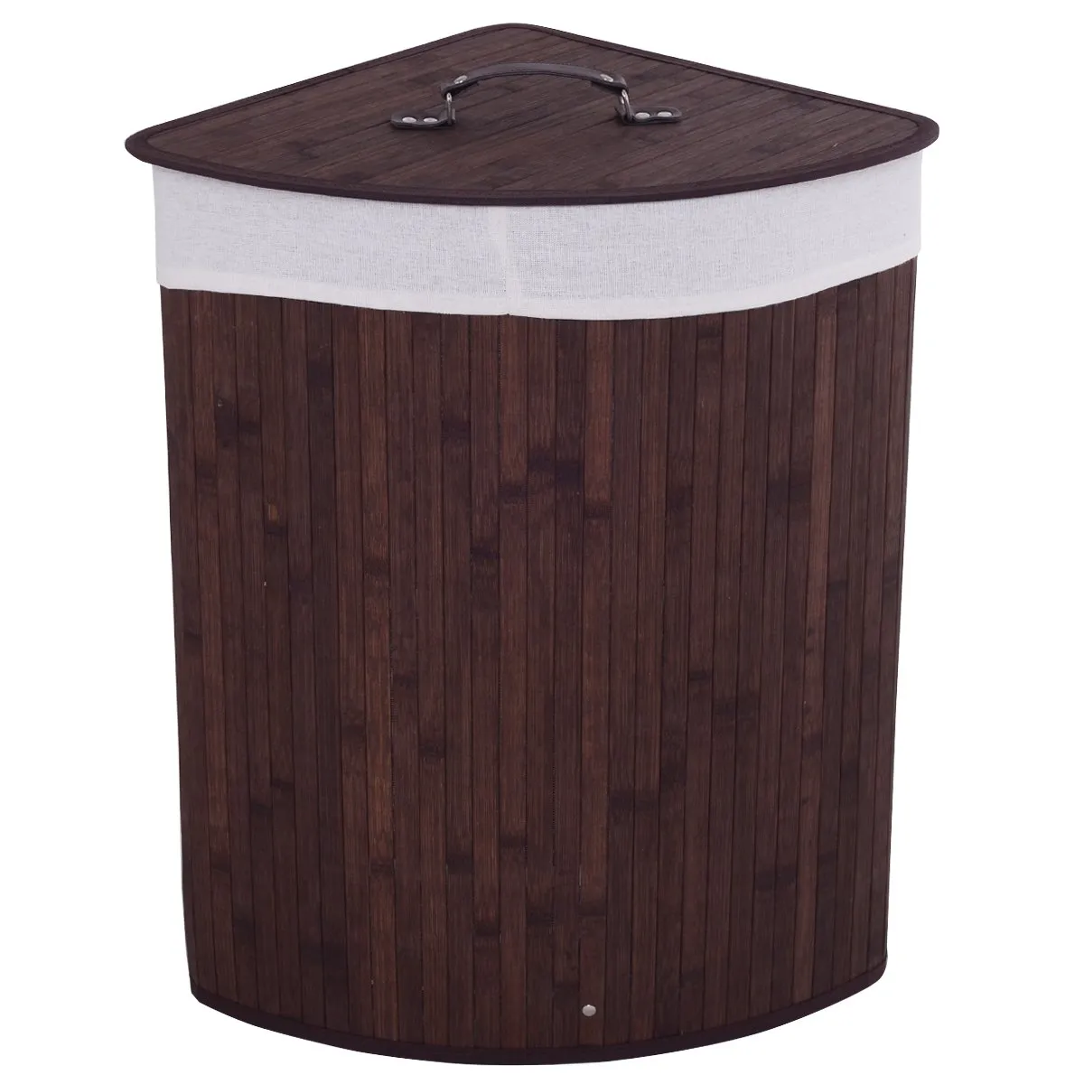 Giantex Corner Laundry Hamper with Lid, Bamboo Laundry Basket with Removable Liner and Handle