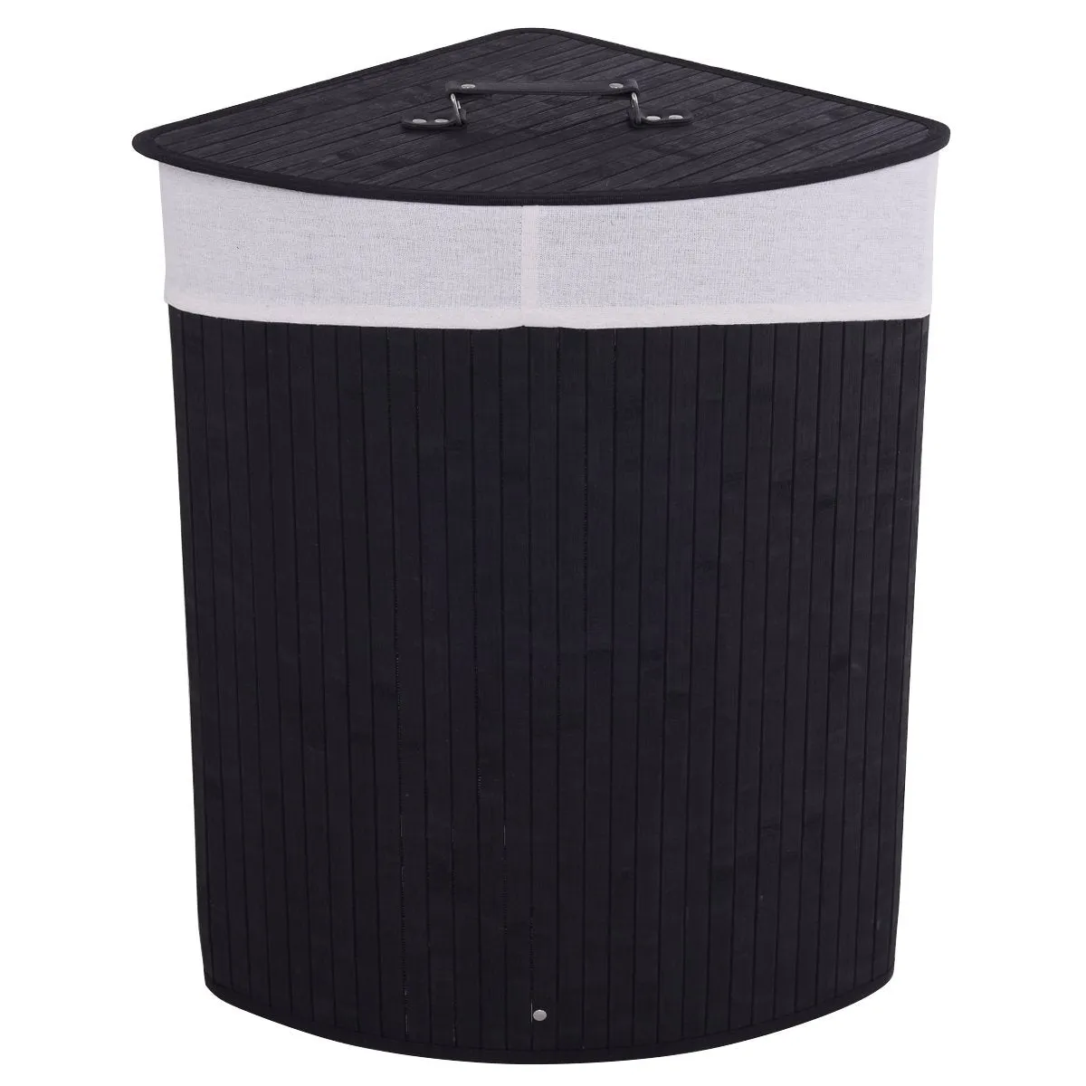 Giantex Corner Laundry Hamper with Lid, Bamboo Laundry Basket with Removable Liner and Handle bathroom organizer, toilet brush holder