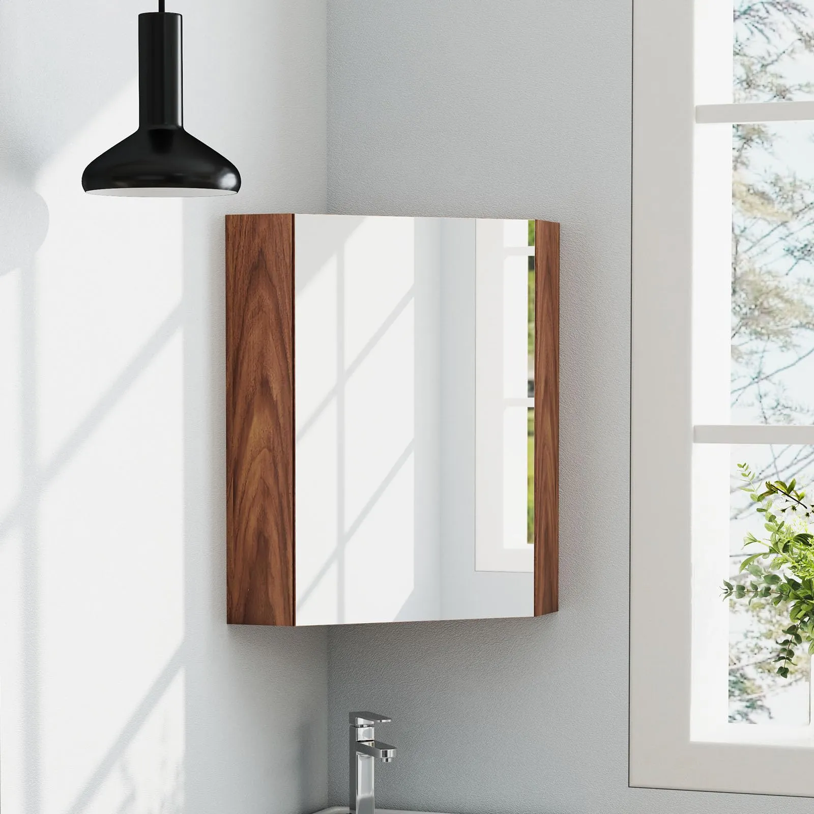Giantex Corner Medicine Cabinet, 23.5 Over The Toilet Storage Cabinet with Mirror Door, Adjustable Shelf