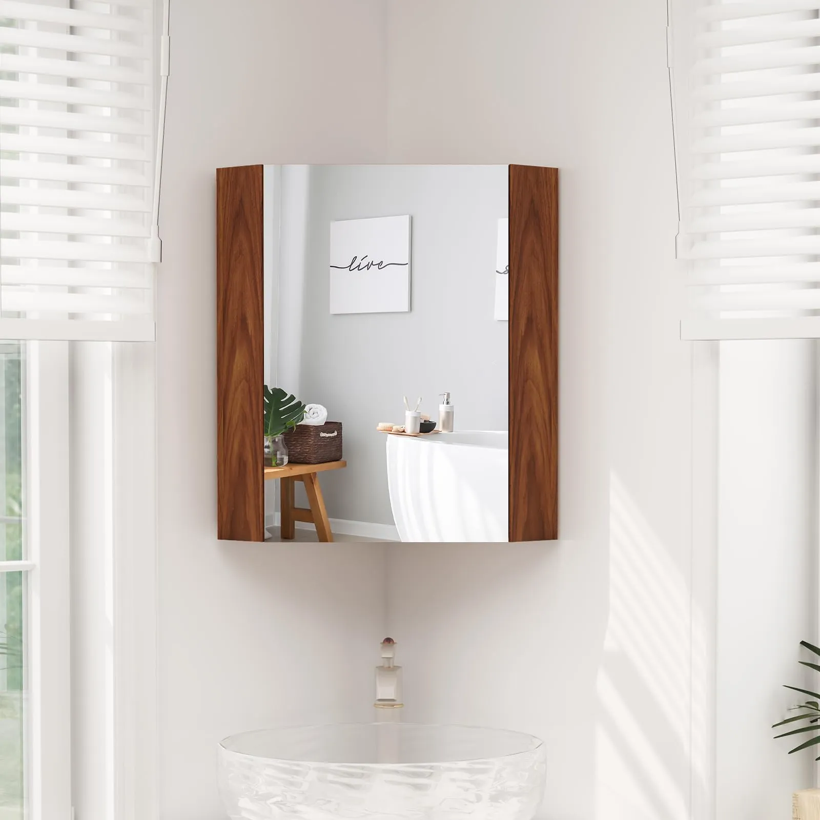 Giantex Corner Medicine Cabinet, 23.5 Over The Toilet Storage Cabinet with Mirror Door, Adjustable Shelf