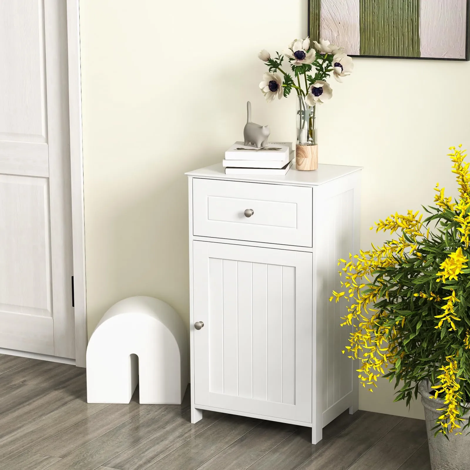 Giantex Floor Bathroom Storage Cabinet Freestanding Cabinet with Drawer