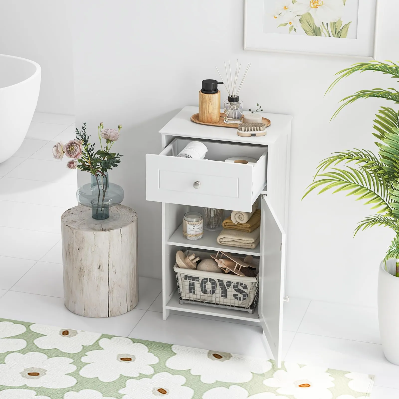 Giantex Floor Bathroom Storage Cabinet Freestanding Cabinet with Drawer
