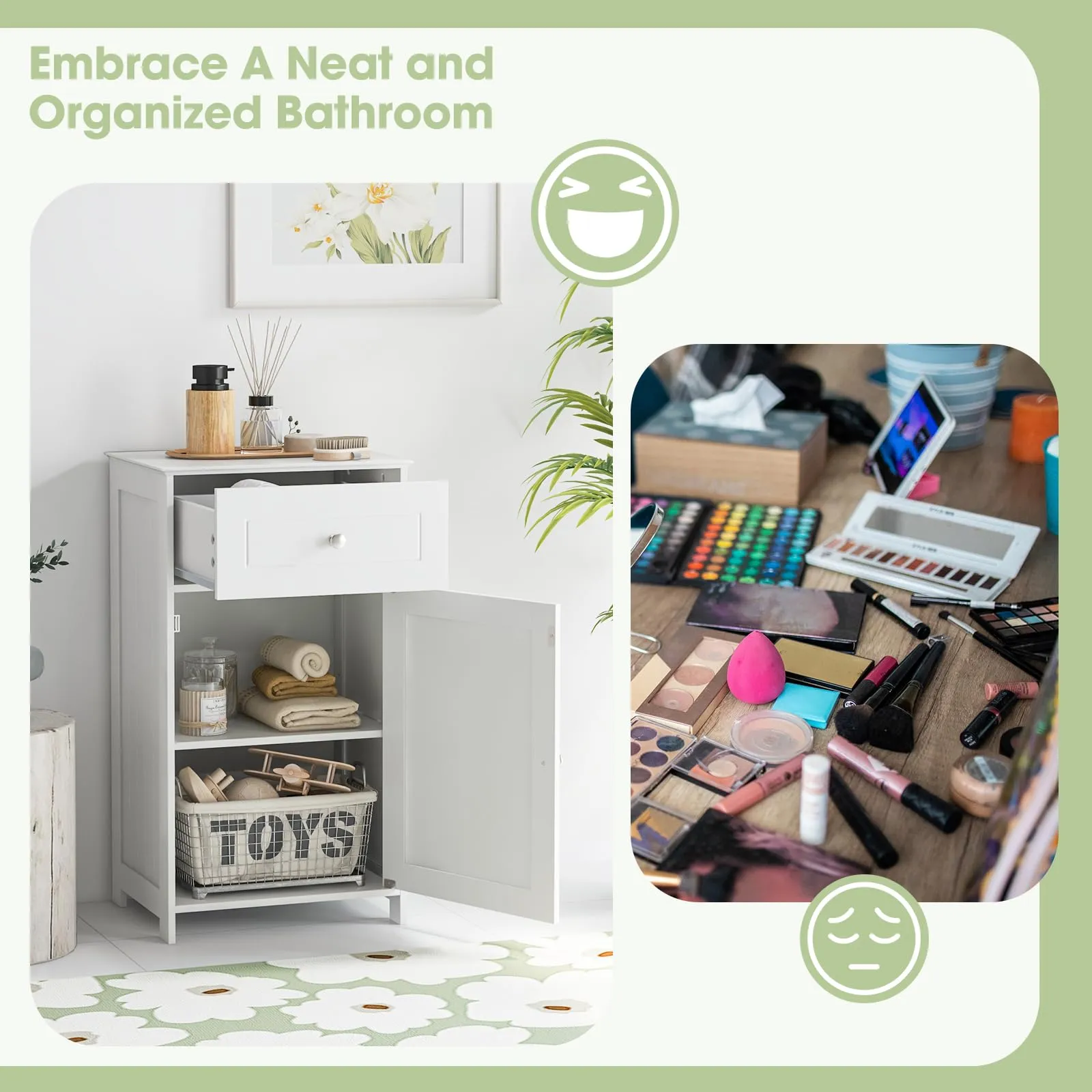 Giantex Floor Bathroom Storage Cabinet Freestanding Cabinet with Drawer