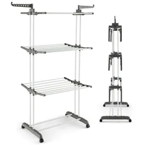 Giantex Foldable Clothes Drying Rack, Oversized 4-Tier Collapsible Laundry Rack w/ 3 Retractable Trays bathroom organizer, toilet brush holder