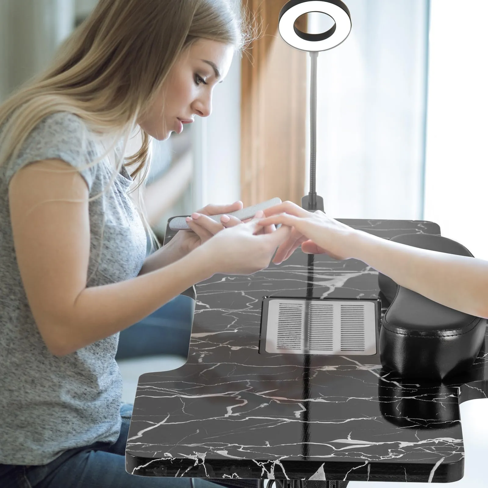 Giantex Foldable Nail Desk Manicure Table with Built in Dust Collector Fan