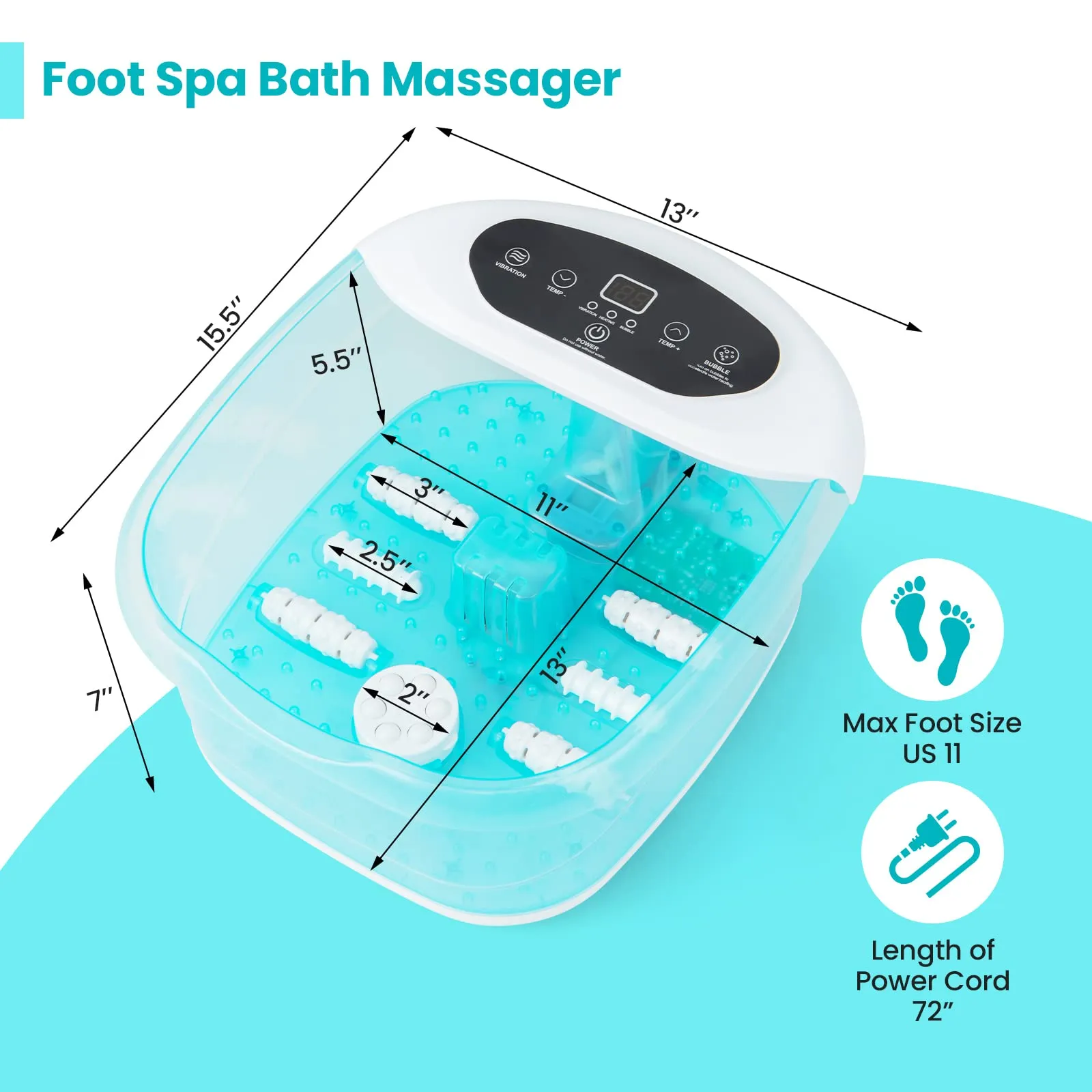 Giantex Foot Spa with Heat and Massage - Feet Bath Soak Tub w/Bubble, Vibration, Removable Pedicure Stone