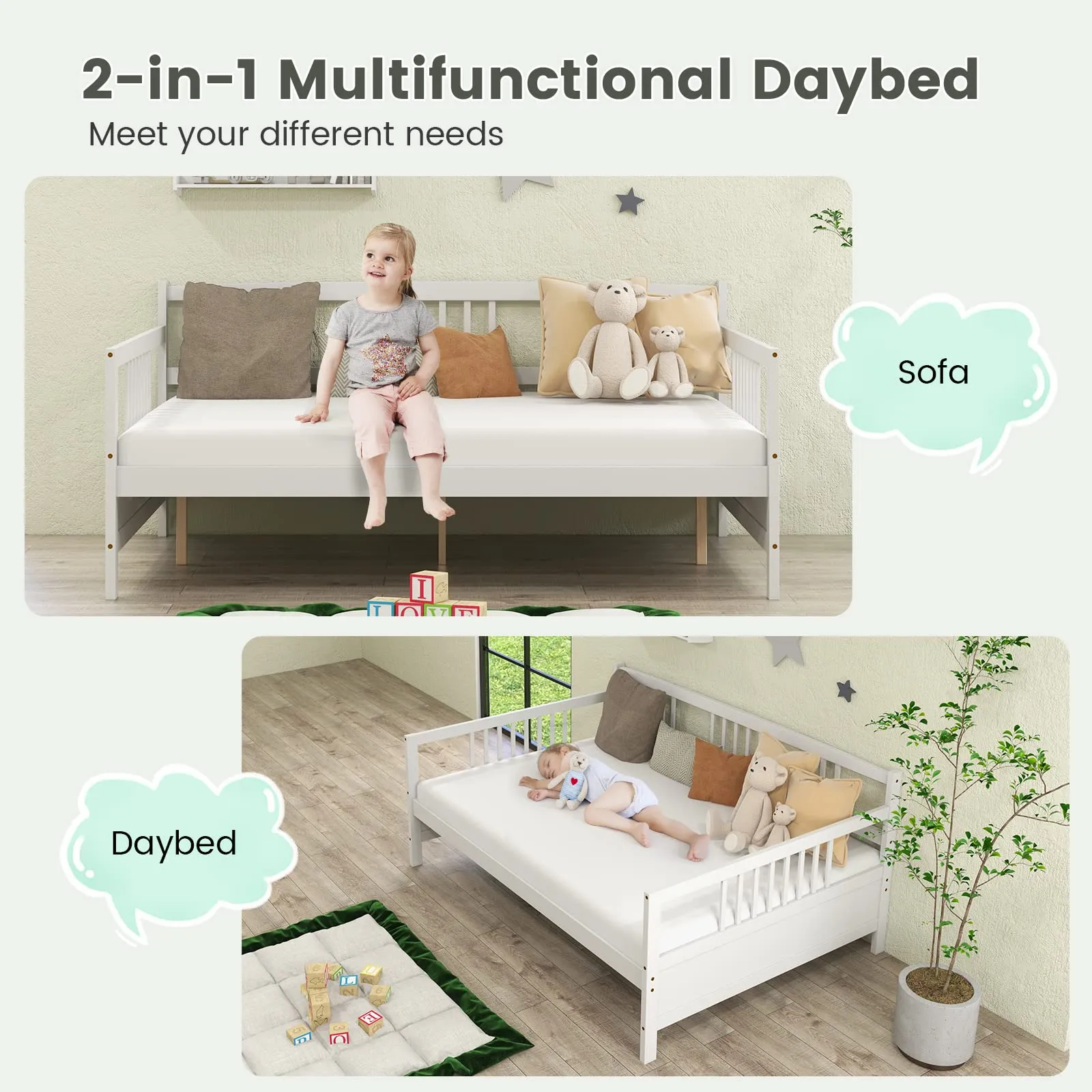Giantex Full Size Daybed, Wooden Daybed Sofa Bed Frame with Wood Slat Support for Kids Teens (Full)