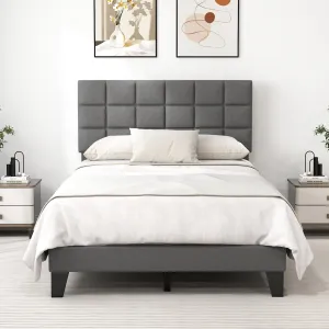 Giantex Full Size Platform Bed, Linen Fabric Upholstered Bed Frame with Adjustable Headboard & Wooden Slat Support bed frame, queen bed