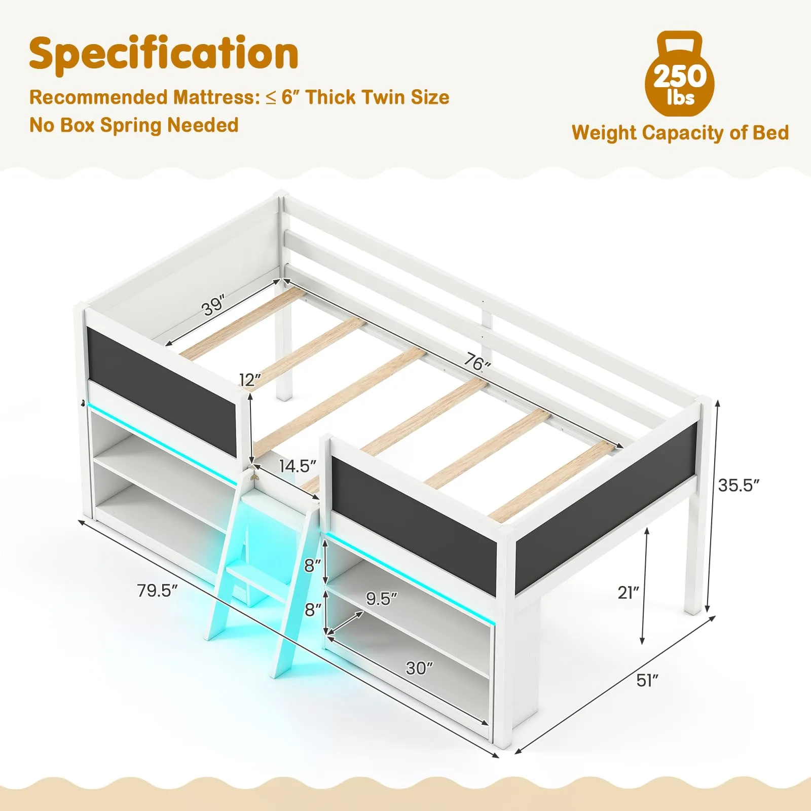 Giantex Low Loft Bed with Storage 2 Bookcases and Play Space