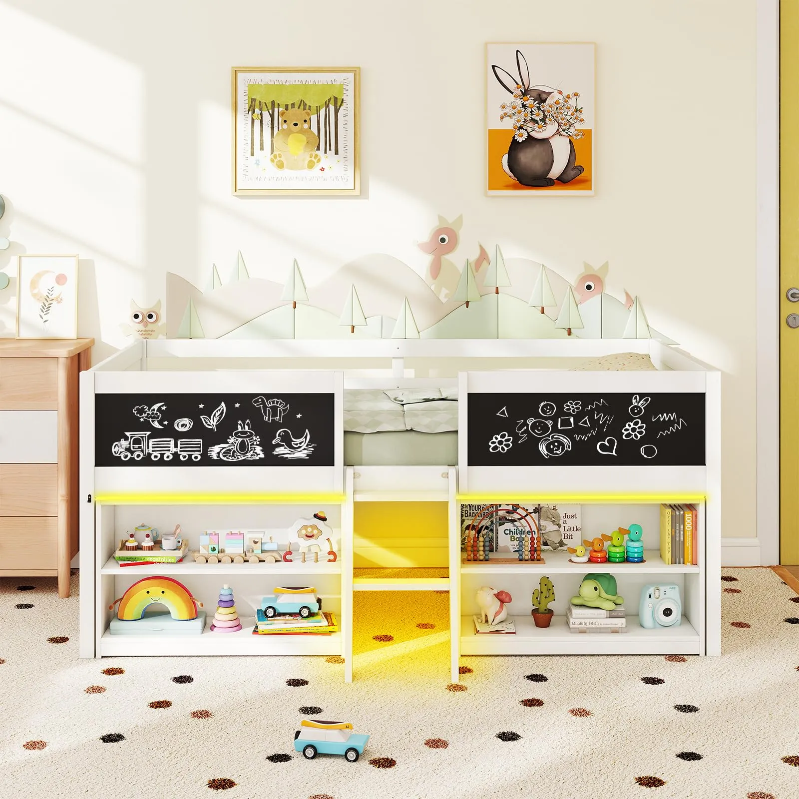 Giantex Low Loft Bed with Storage 2 Bookcases and Play Space