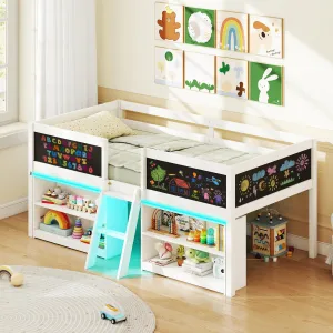 Giantex Low Loft Bed with Storage 2 Bookcases and Play Space bed frame, queen bed