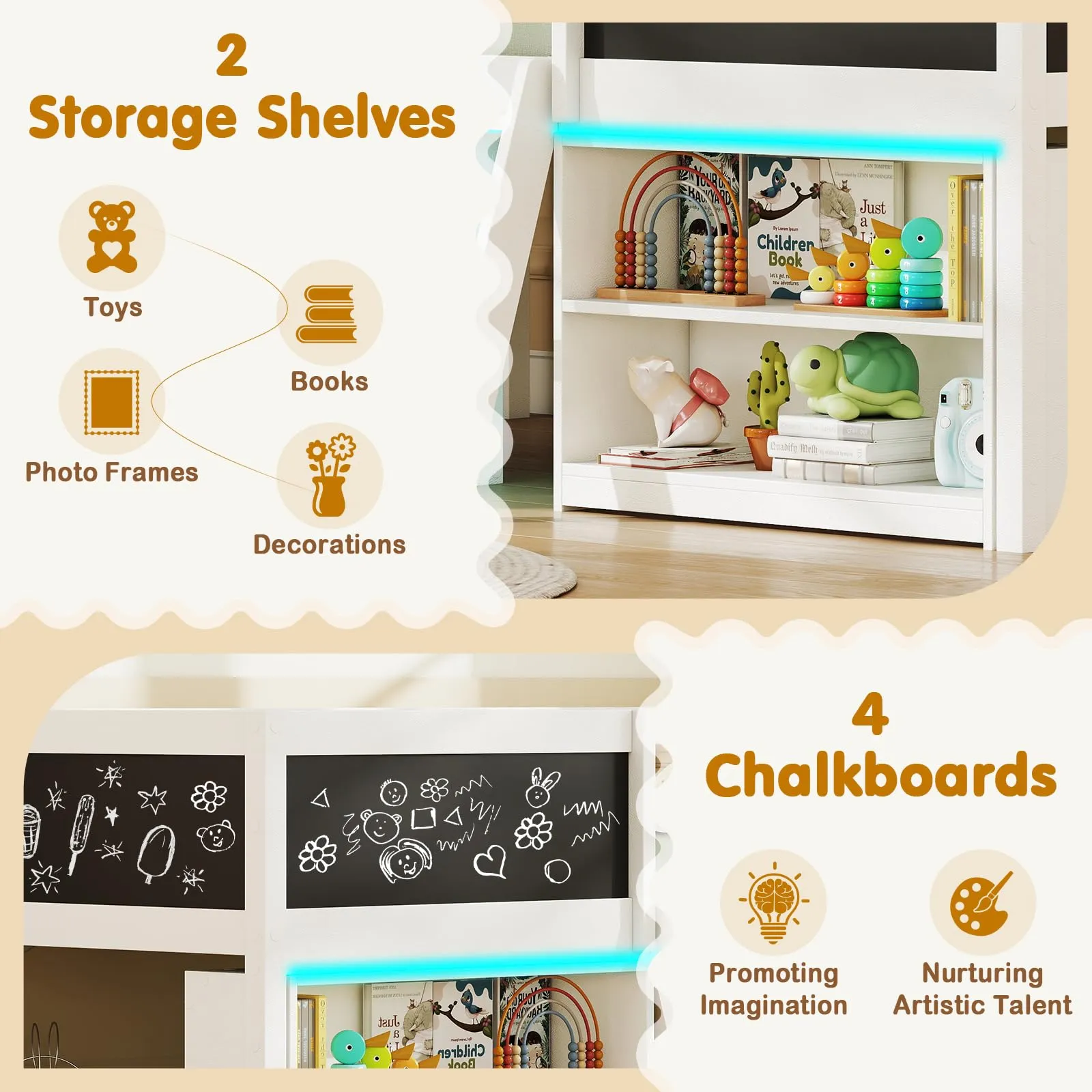 Giantex Low Loft Bed with Storage 2 Bookcases and Play Space