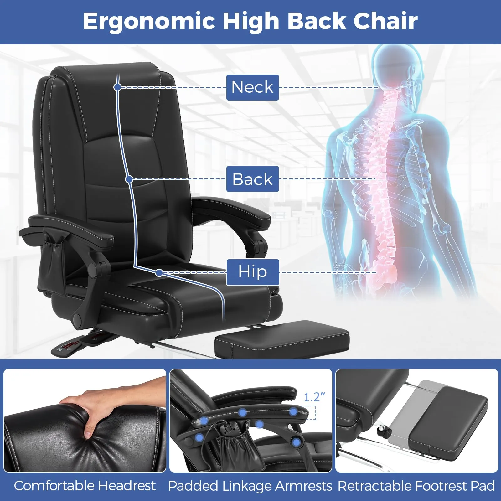Giantex Massage Adjustable Executive Chair - 400 LBS Big and Tall Office Chair with Linkage Armrests