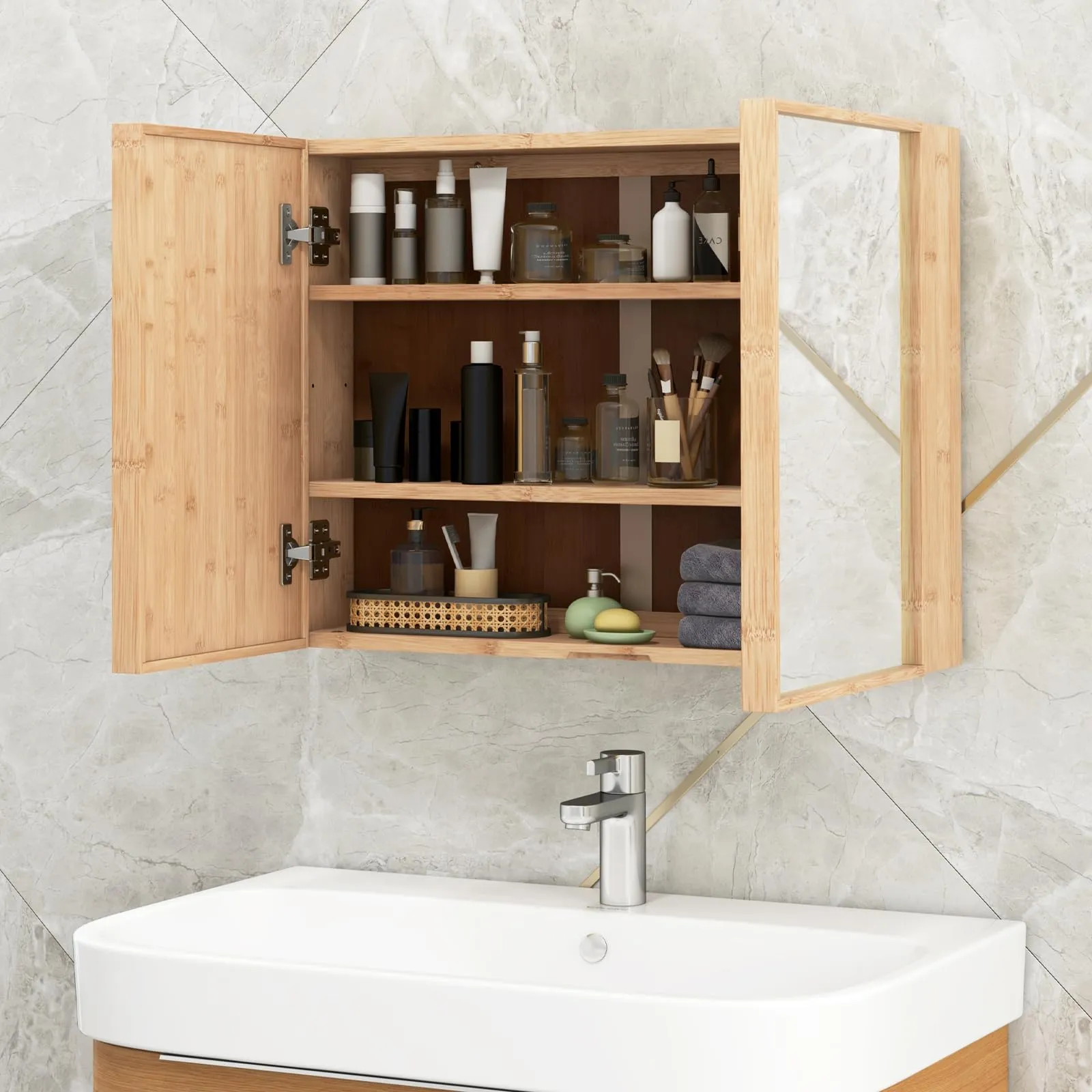 Giantex Medicine Cabinet, Bathroom Medicine Cabinet with Mirror, Reversible Double Door, 2 Adjustable Shelves