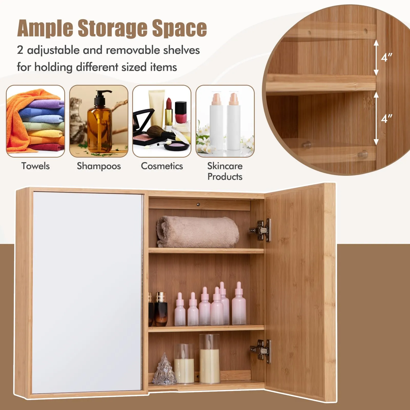 Giantex Medicine Cabinet, Bathroom Medicine Cabinet with Mirror, Reversible Double Door, 2 Adjustable Shelves