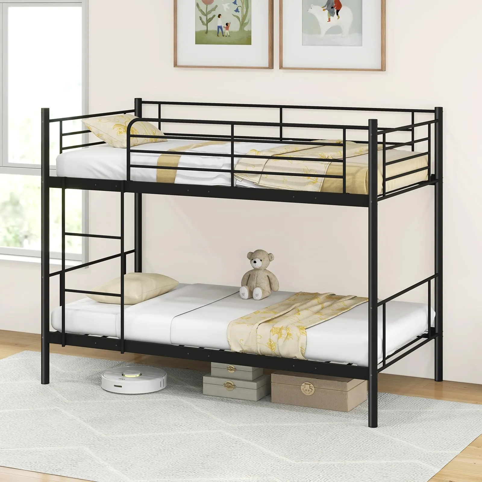 Giantex Metal Bunk Bed Twin Over Twin, Bunk Beds for Kids, Teens & Adults Bunk Bed with Stairs