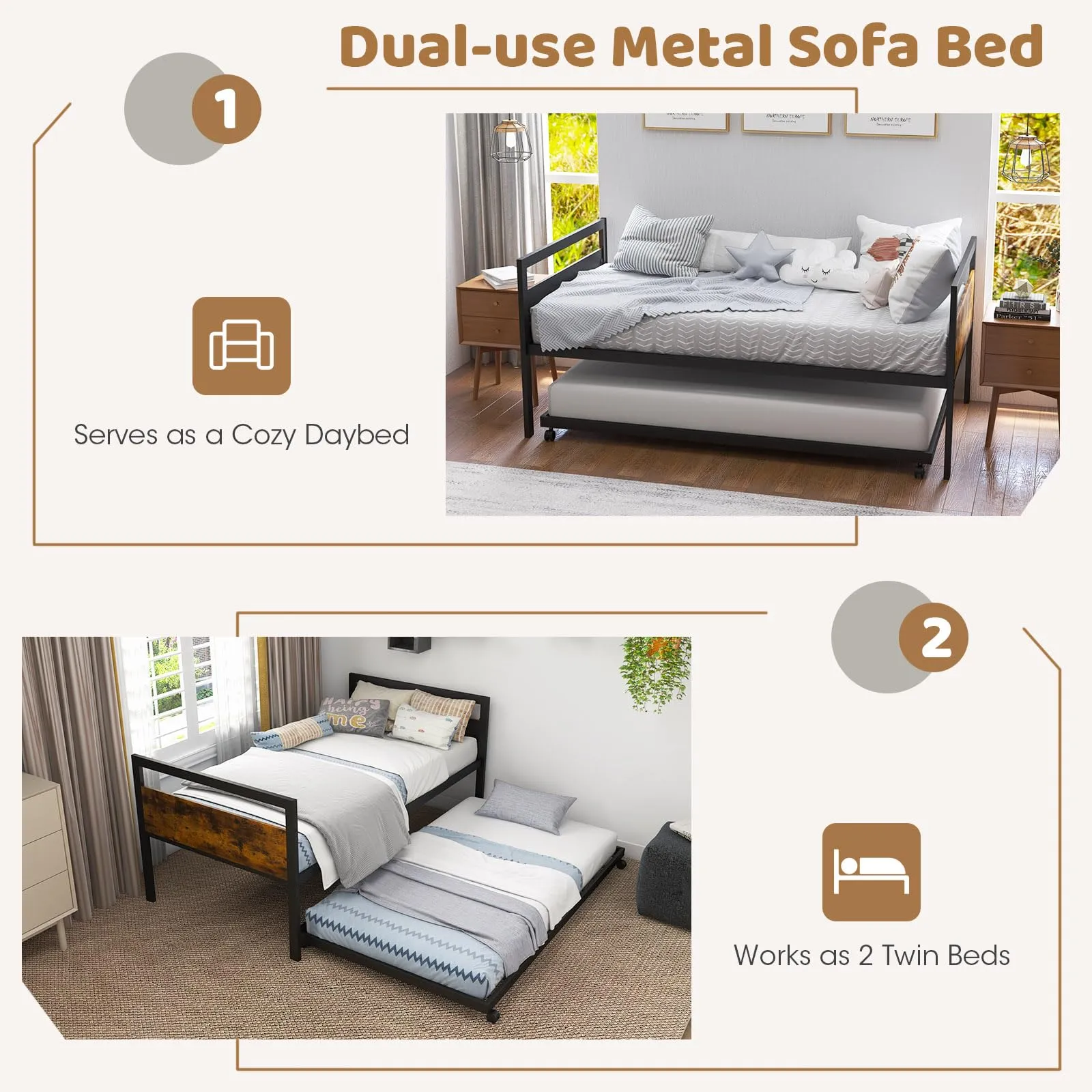 Giantex Metal Daybed with Trundle