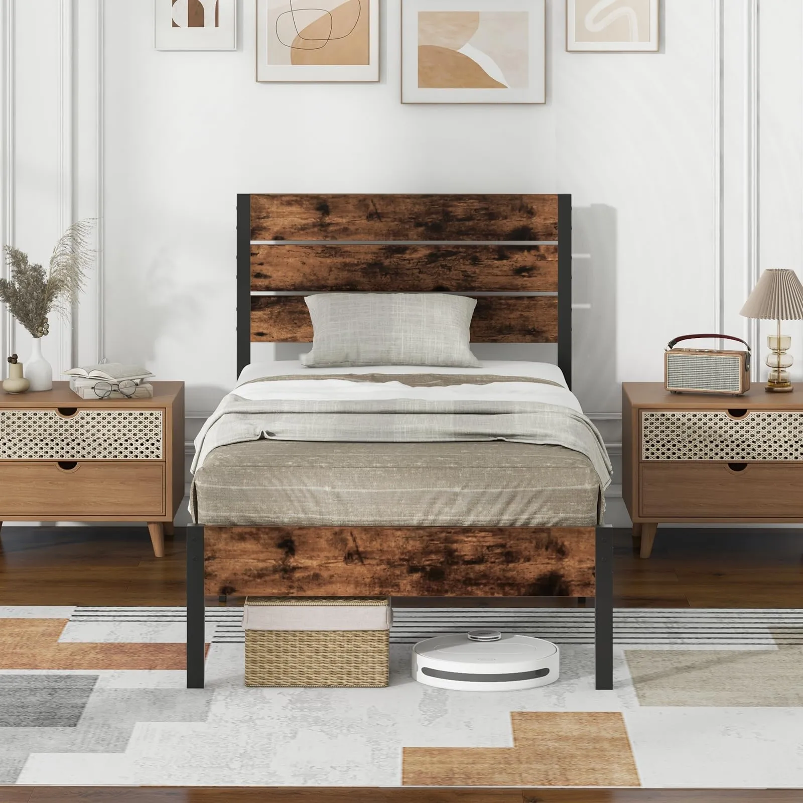 Giantex Metal Platform Bed Frame, Industrial Bed Frames with Wood Headboard bed frame, queen bed