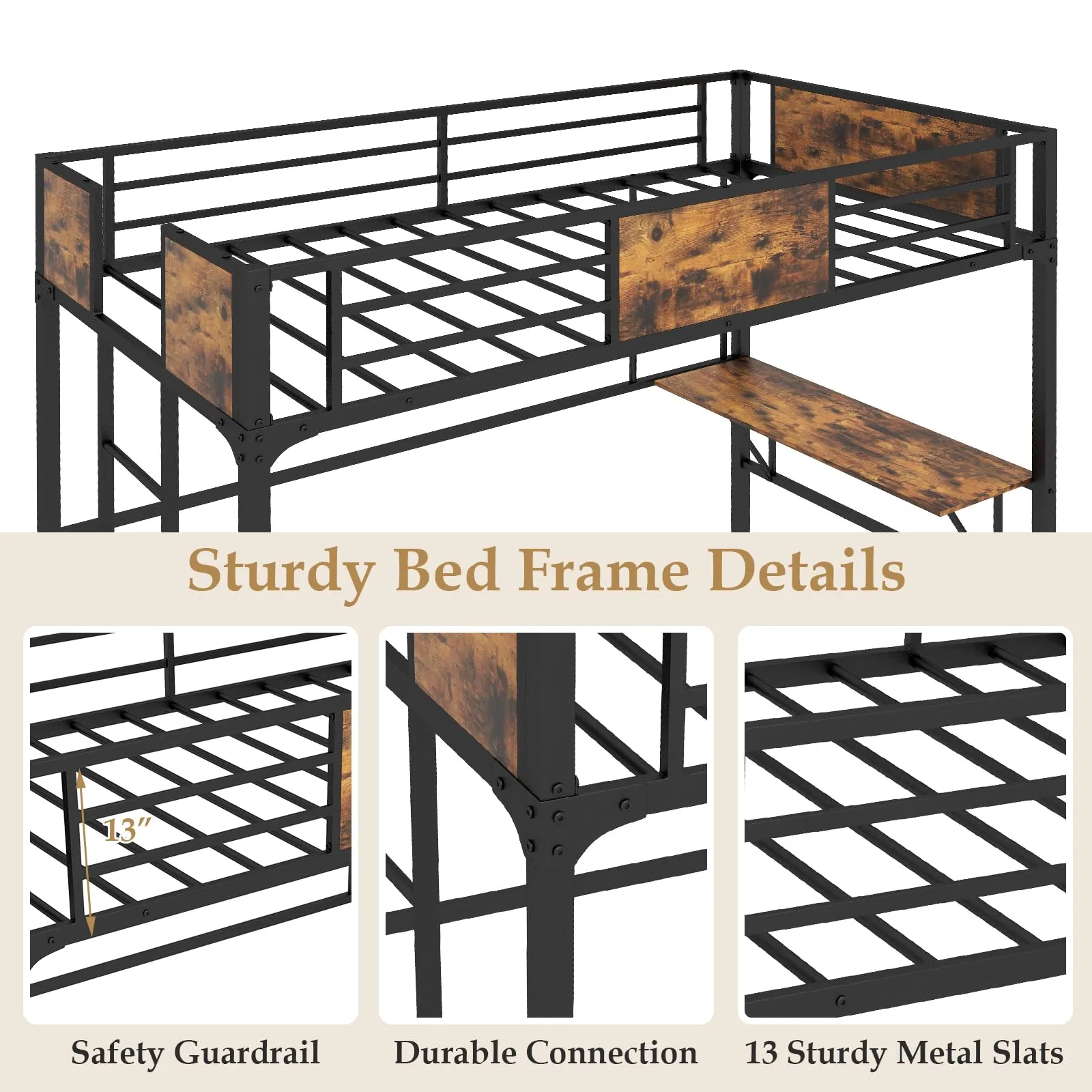 Giantex Metal Twin Loft Bed with Desk and Storage Shelf, Heavy Duty Loft Bed Frame with Build-in Ladder & Safety Guardrail