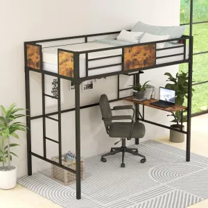 Giantex Metal Twin Loft Bed with Desk and Storage Shelf, Heavy Duty Loft Bed Frame with Build-in Ladder & Safety Guardrail bed frame, queen bed
