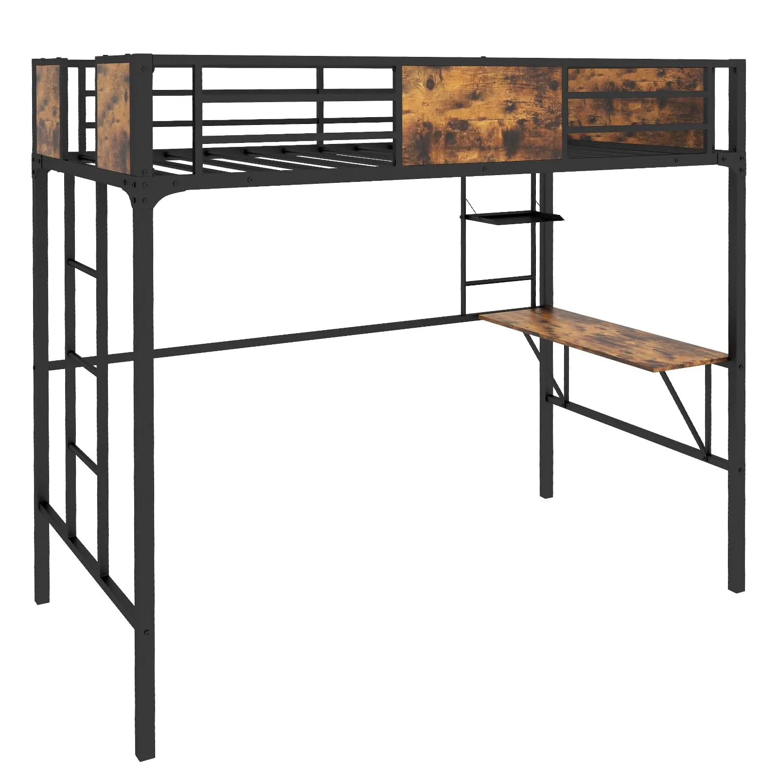 Giantex Metal Twin Loft Bed with Desk and Storage Shelf, Heavy Duty Loft Bed Frame with Build-in Ladder & Safety Guardrail