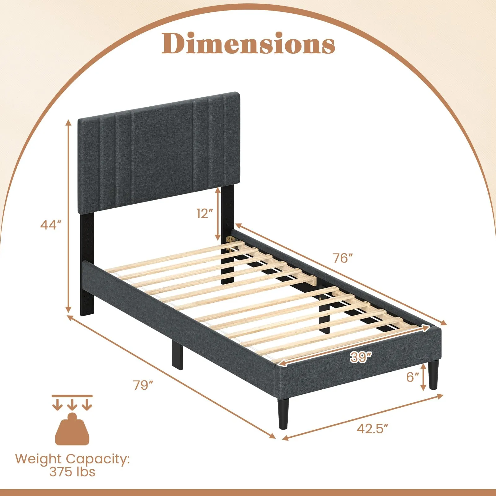 Giantex Modern Upholstered Platform Bed Frame with Vertical Channel Tufted Headboard