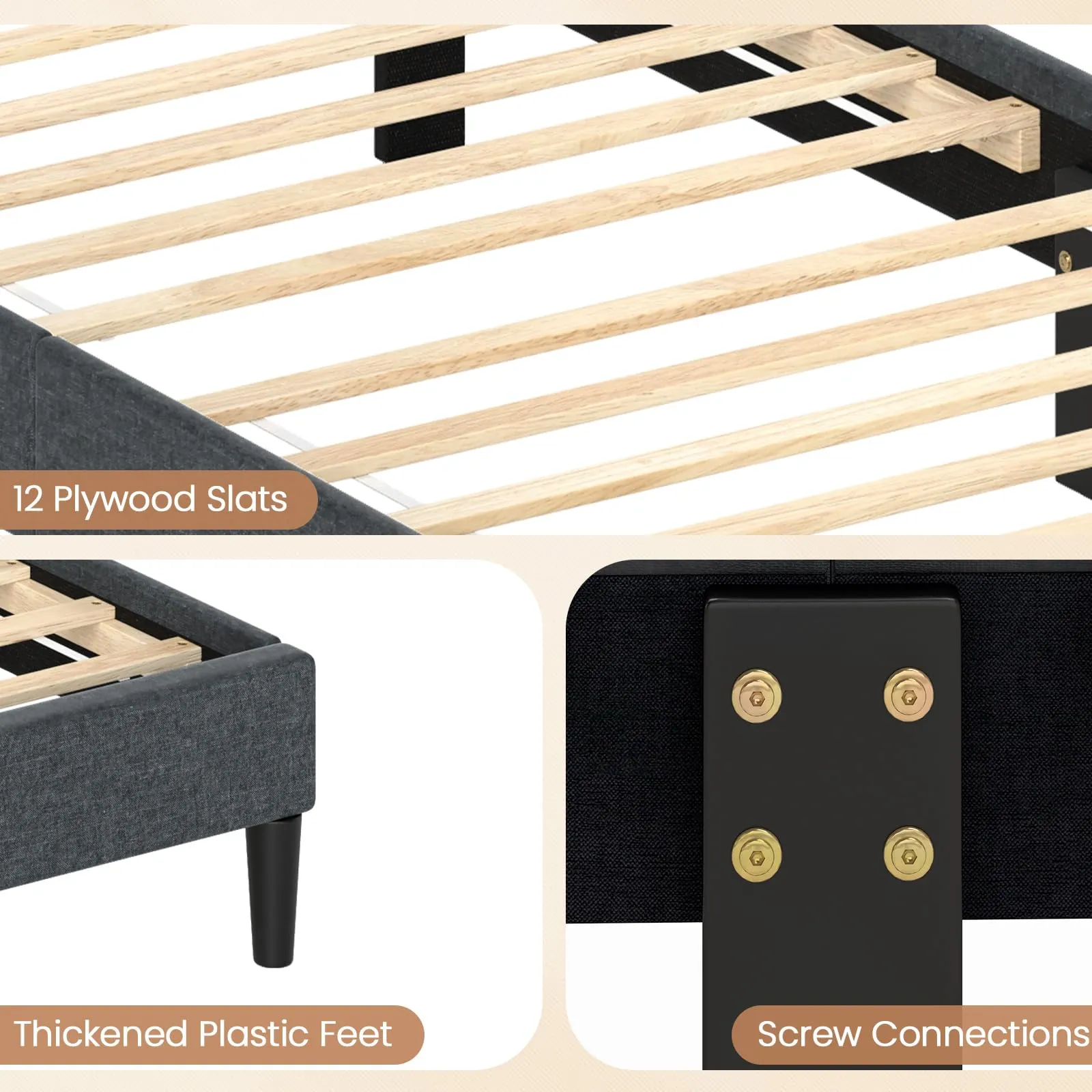 Giantex Modern Upholstered Platform Bed Frame with Vertical Channel Tufted Headboard