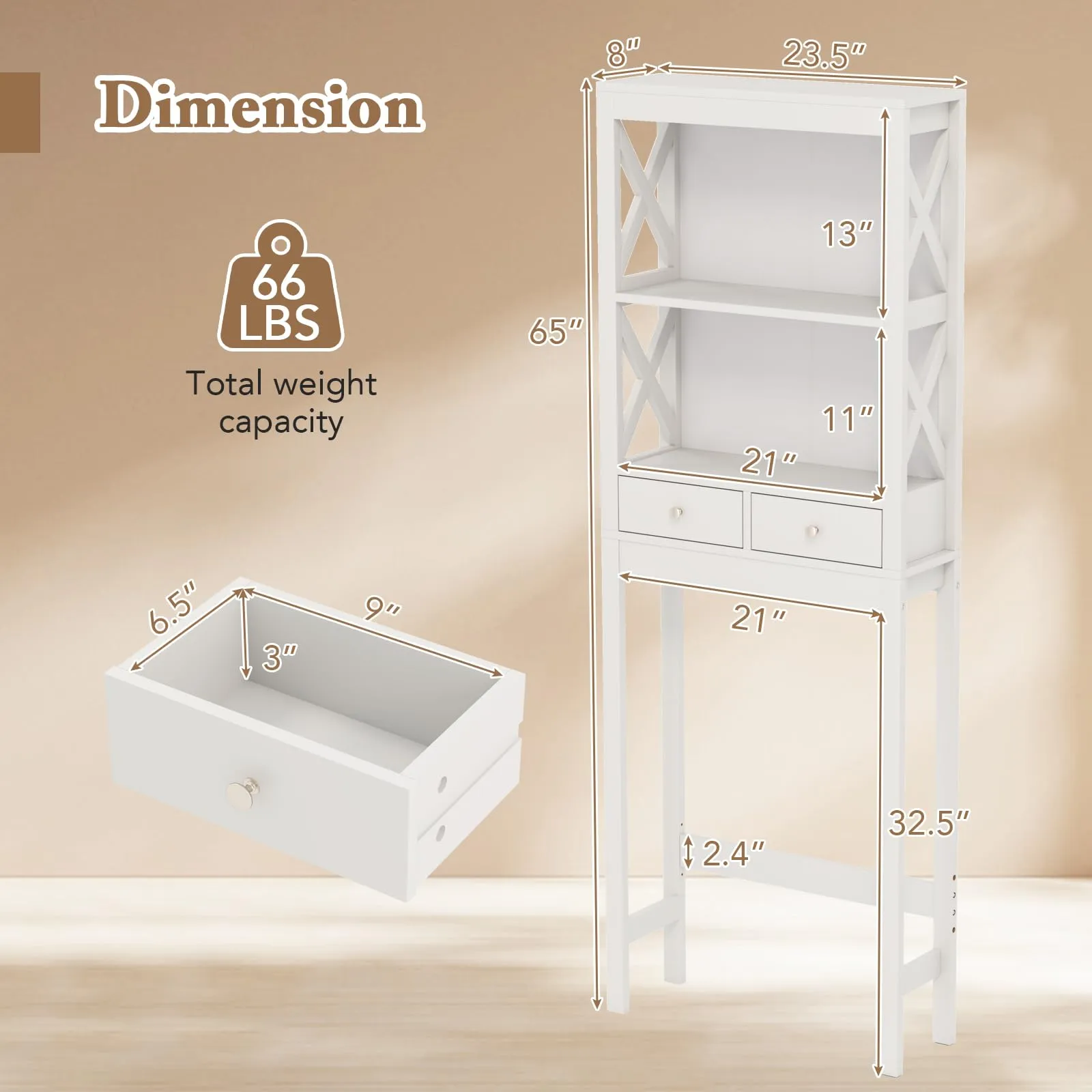 Giantex Over The Toilet Storage Cabinet, 65" Tall Freestanding Bathroom Organizer with Open Shelves