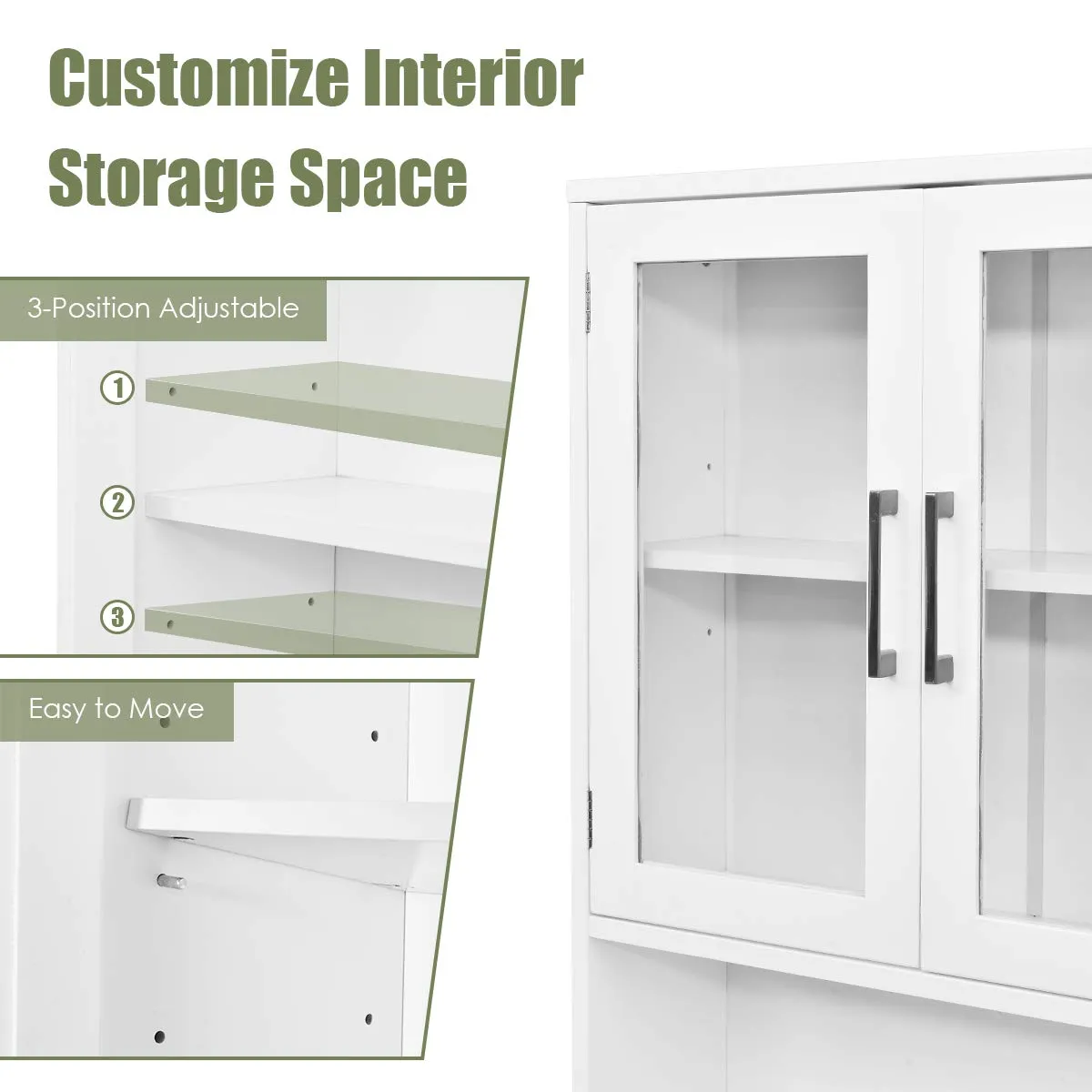Giantex Over-The-Toilet Storage Cabinet W/Tempered Glass Doors, 3-Position Adjustable Shelf