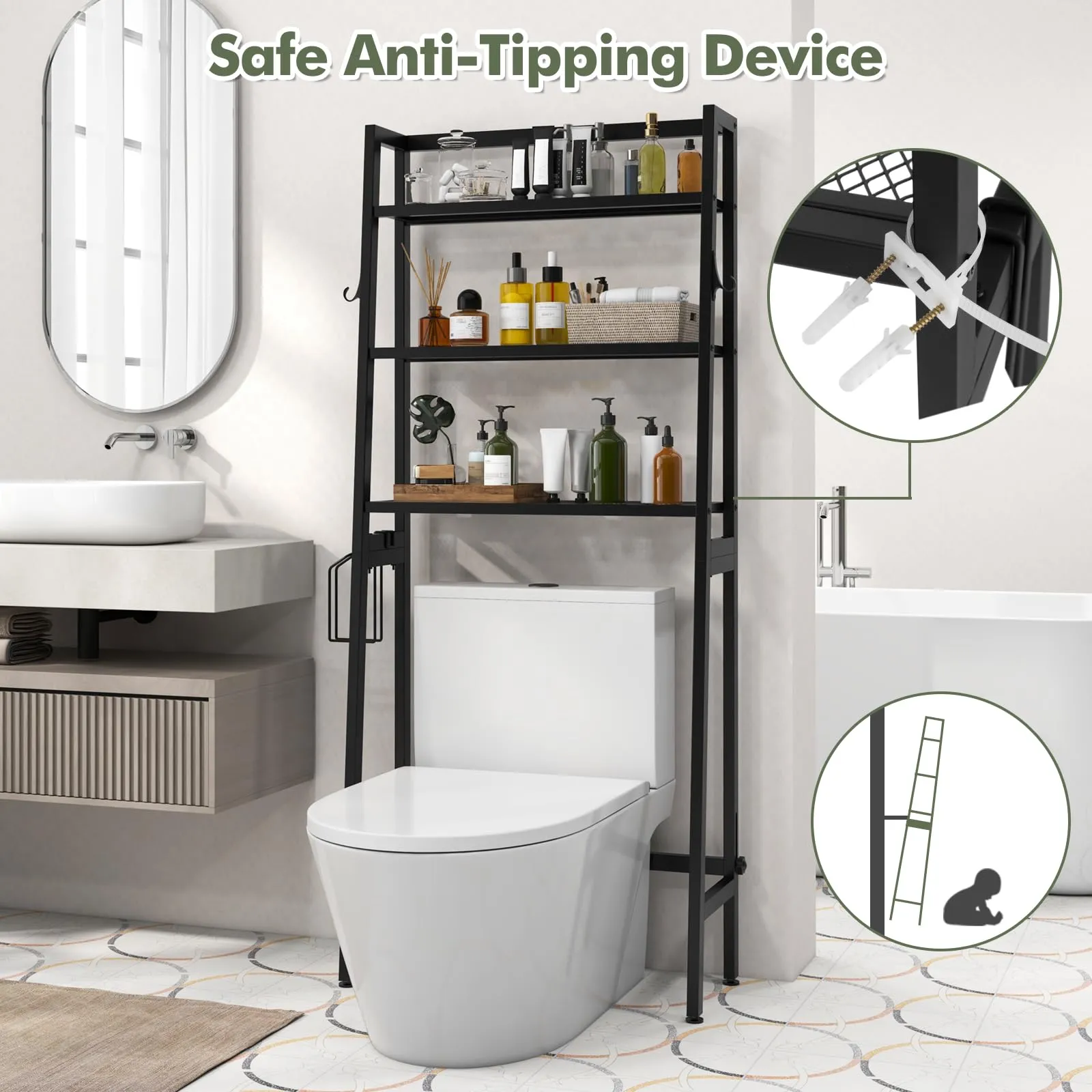 Giantex Over The Toilet Storage Shelf - 3-Tier Freestanding Above Toilet Rack