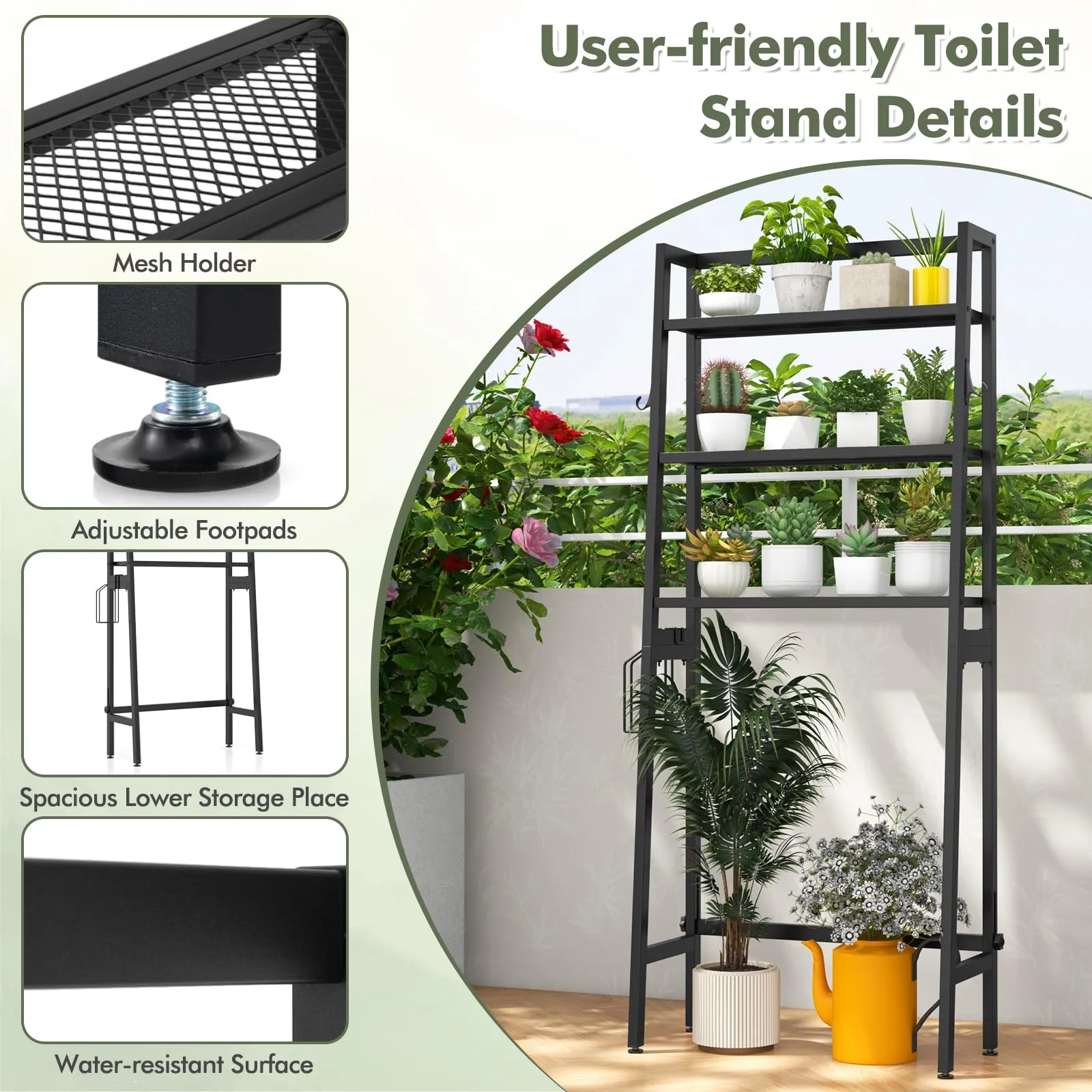 Giantex Over The Toilet Storage Shelf - 3-Tier Freestanding Above Toilet Rack