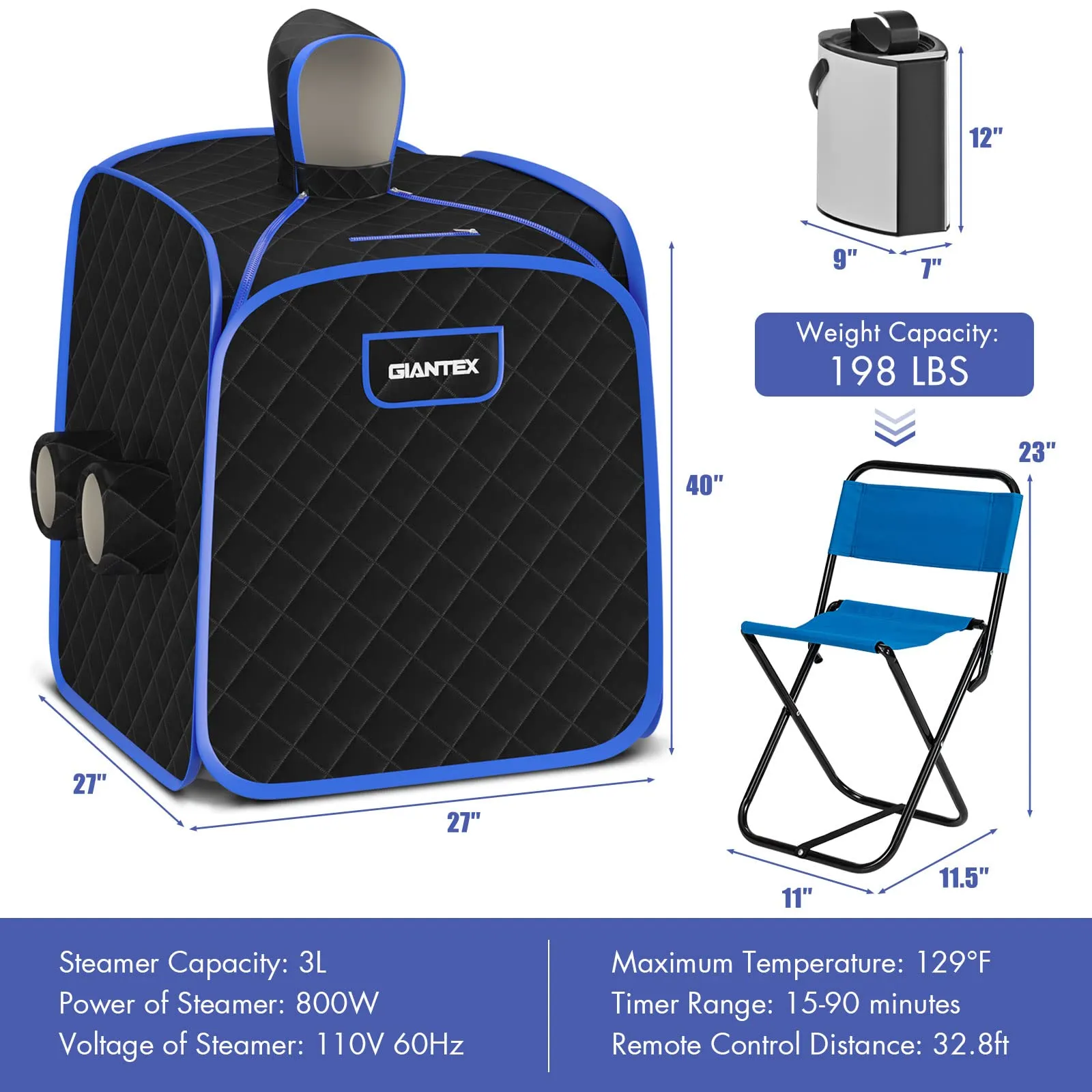 Giantex Portable Folding Sauna, 1 or 2 Person Steam Spa with Remote Control