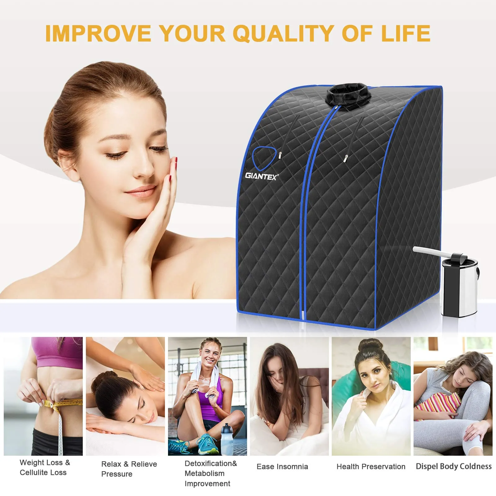Giantex Portable Steam Sauna, Personal Therapeutic Sauna for Detox, Temperature & Timer Adjustable