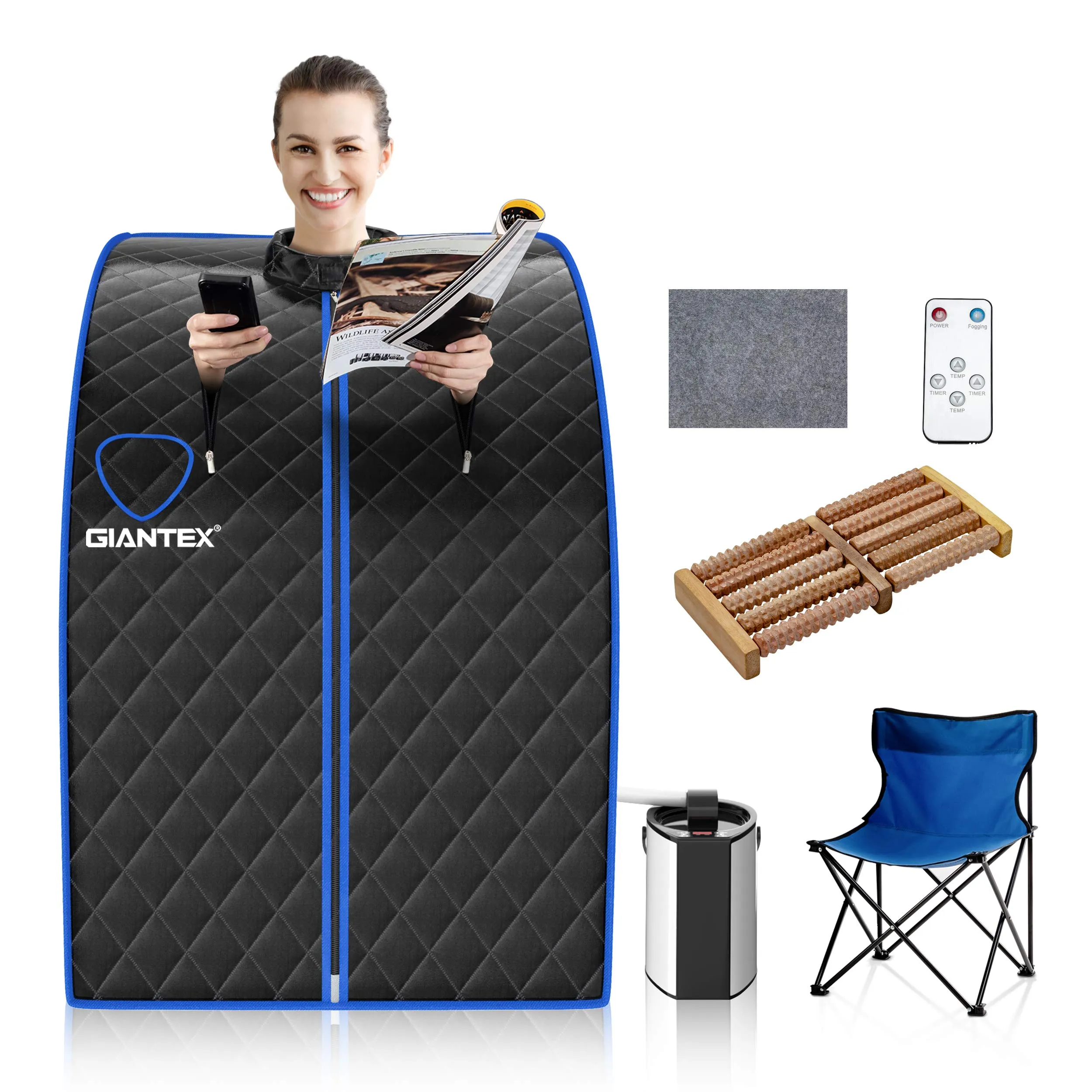 Giantex Portable Steam Sauna, Personal Therapeutic Sauna for Detox, Temperature & Timer Adjustable folding chair, portable chair