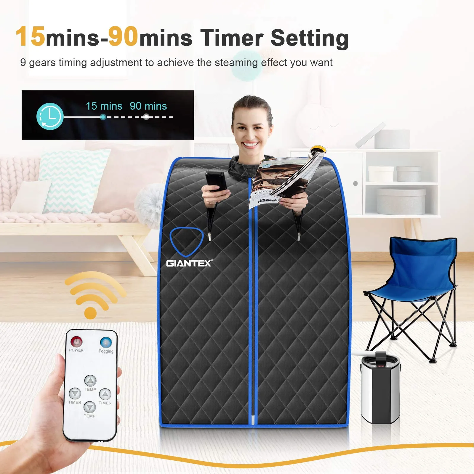 Giantex Portable Steam Sauna, Personal Therapeutic Sauna for Detox, Temperature & Timer Adjustable