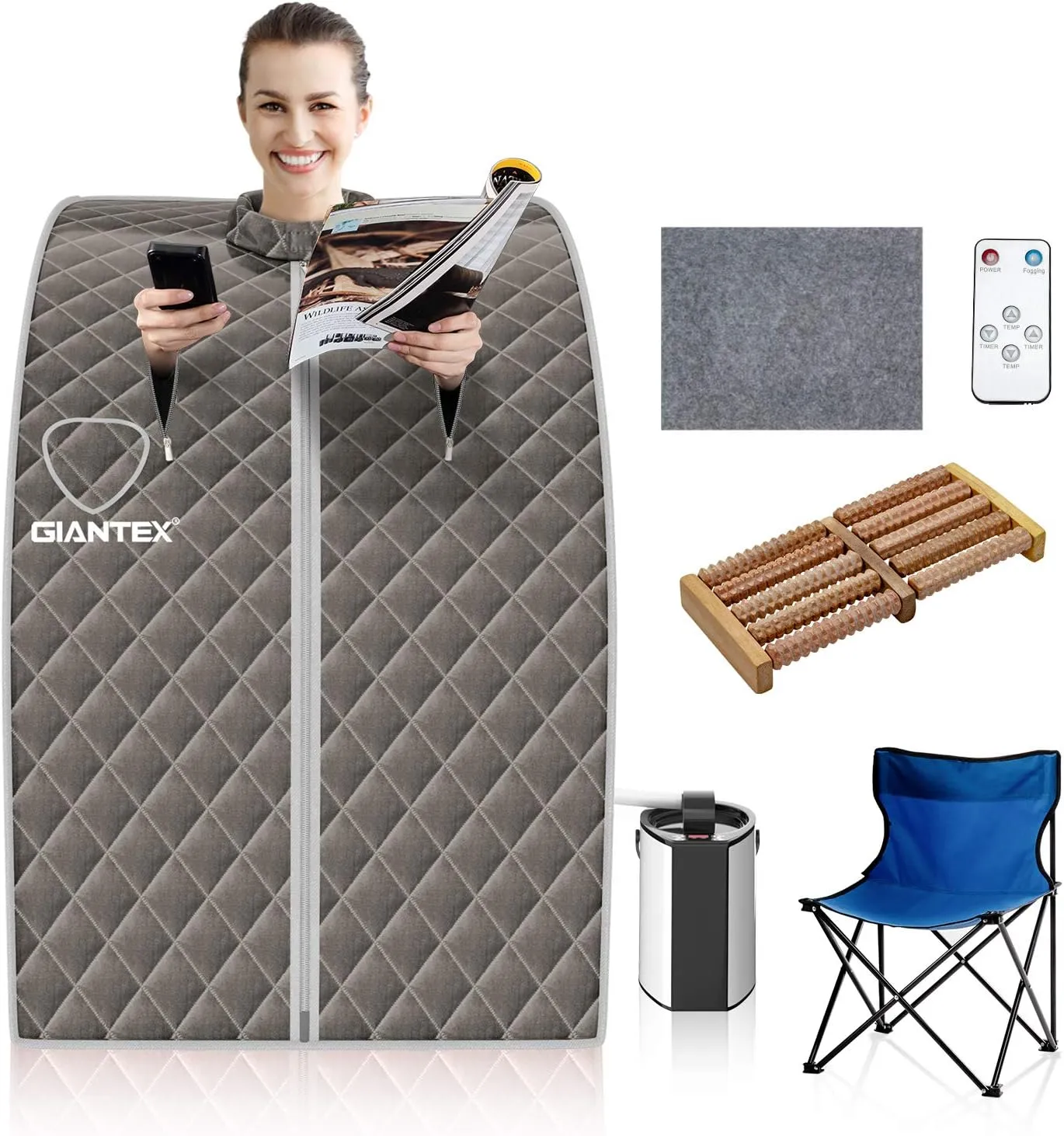Giantex Portable Steam Sauna, Personal Therapeutic Sauna for Detox, Temperature & Timer Adjustable